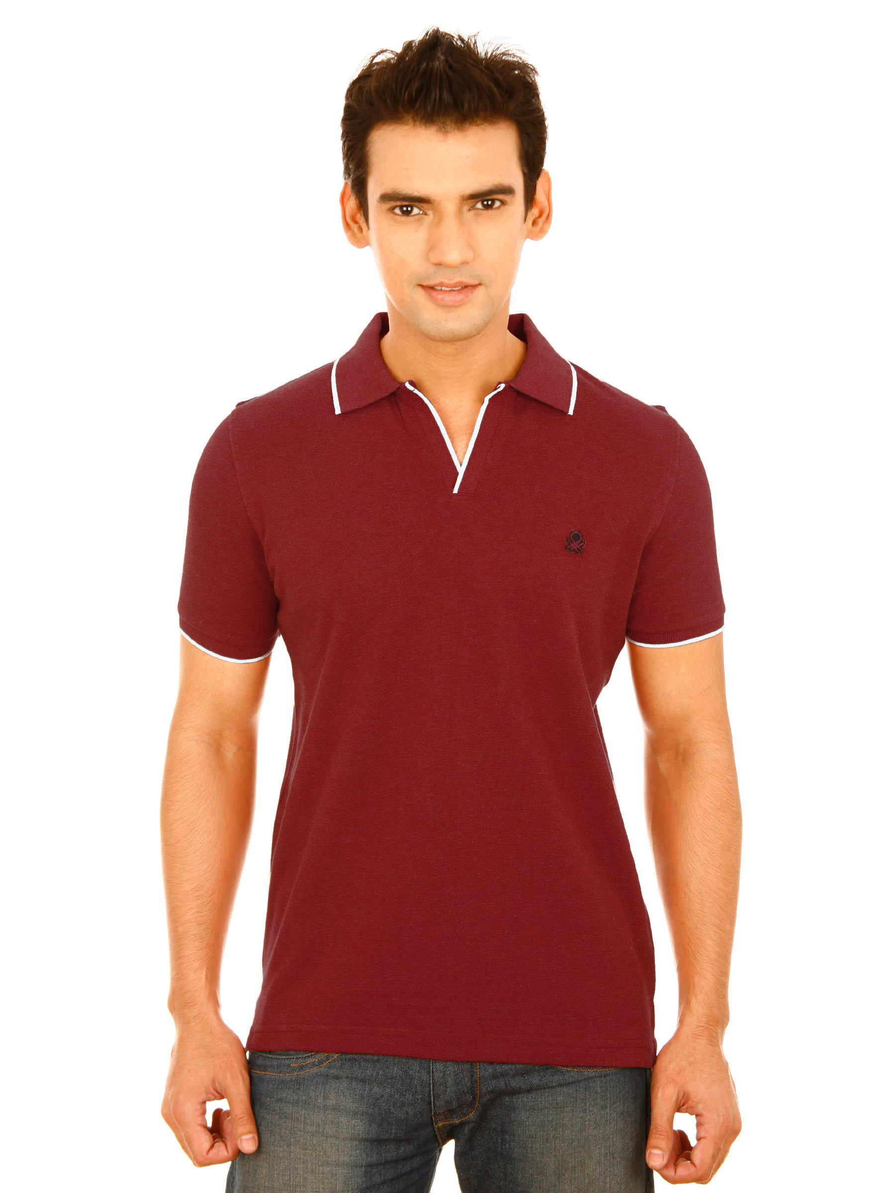 United Colors of Benetton Men Light WinterMaroon Maroon Tshirts