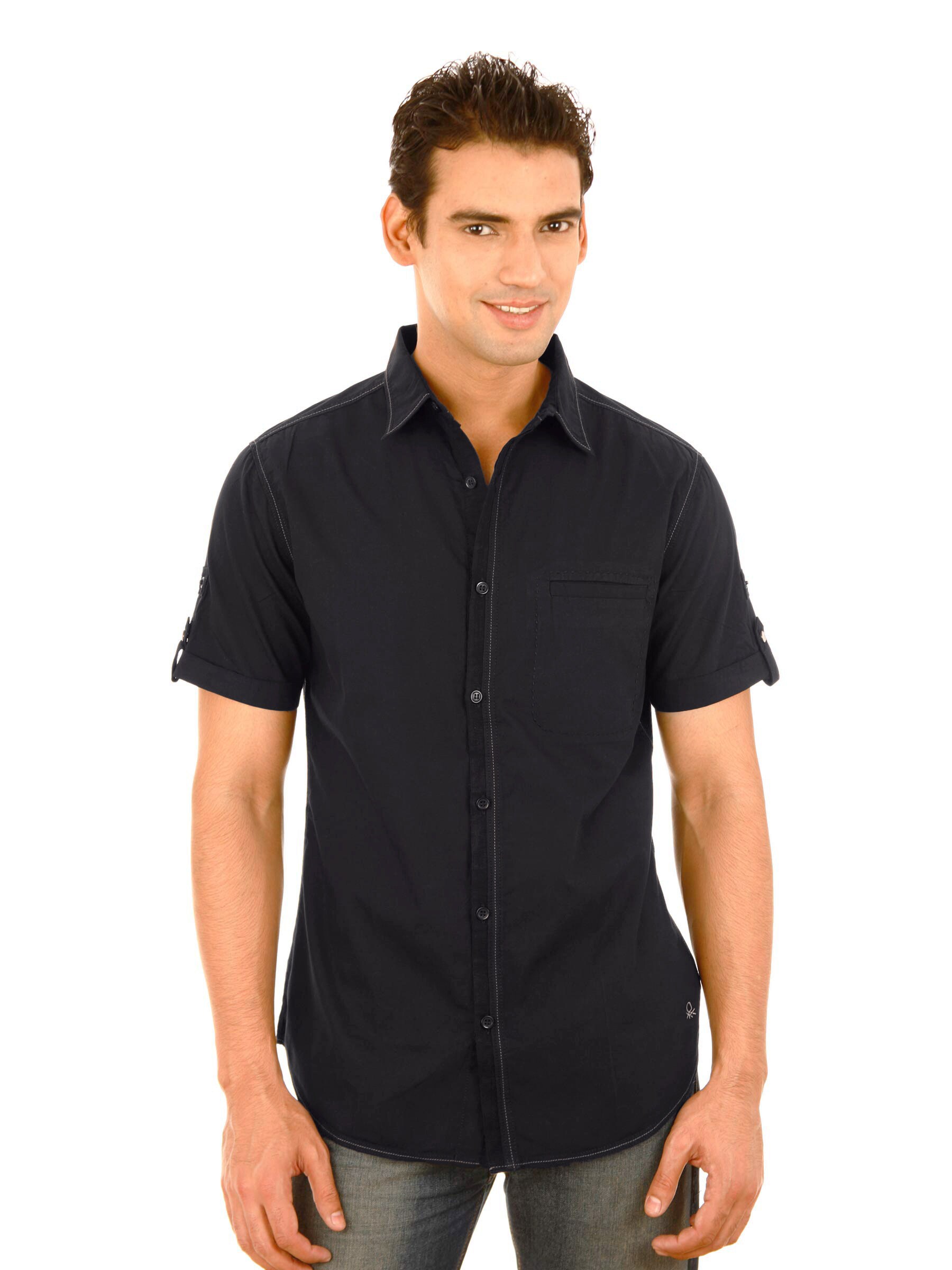 United Colors of Benetton Men Solid Black Shirts