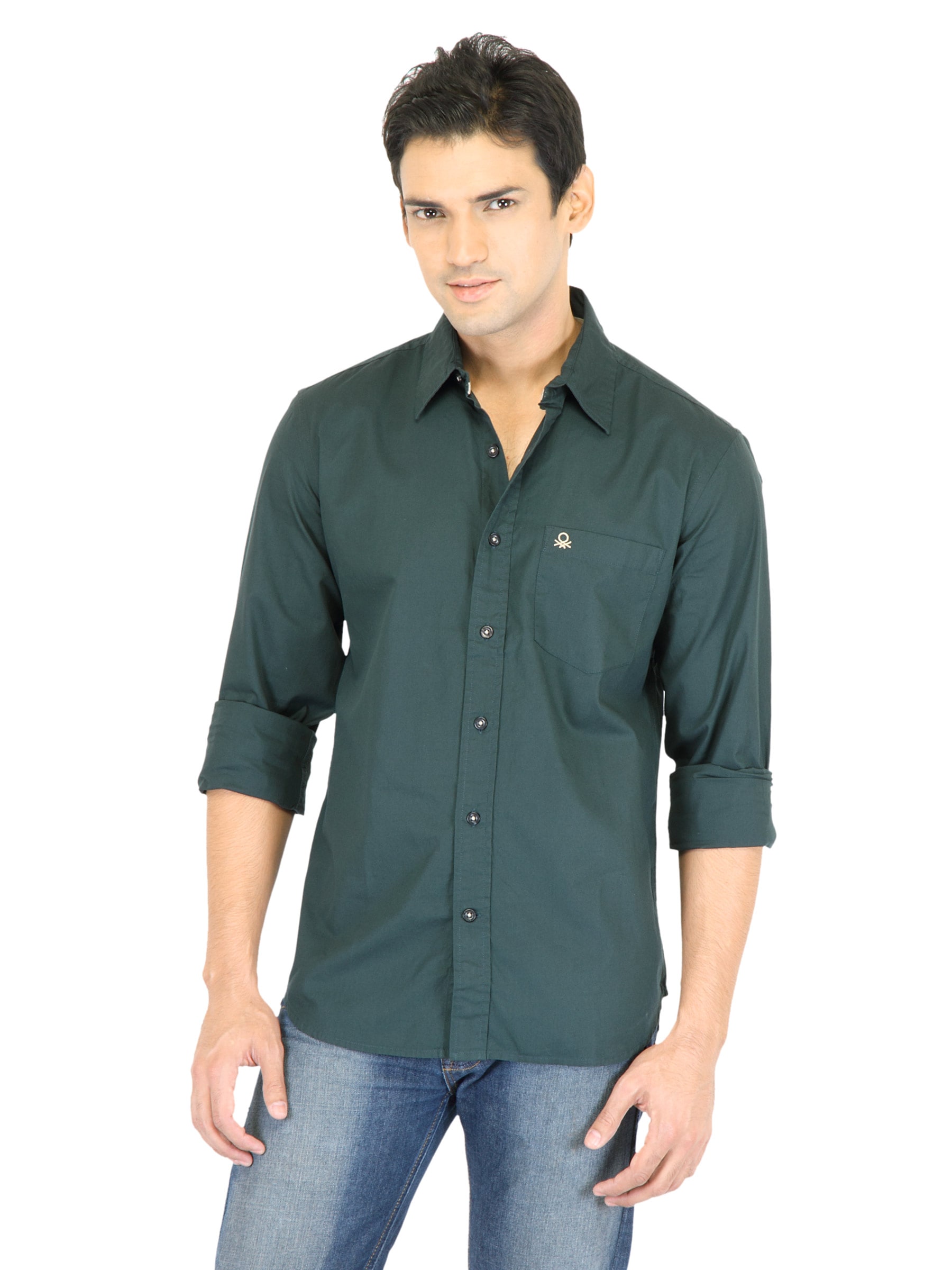 United Colors of Benetton Men Olive Shirts