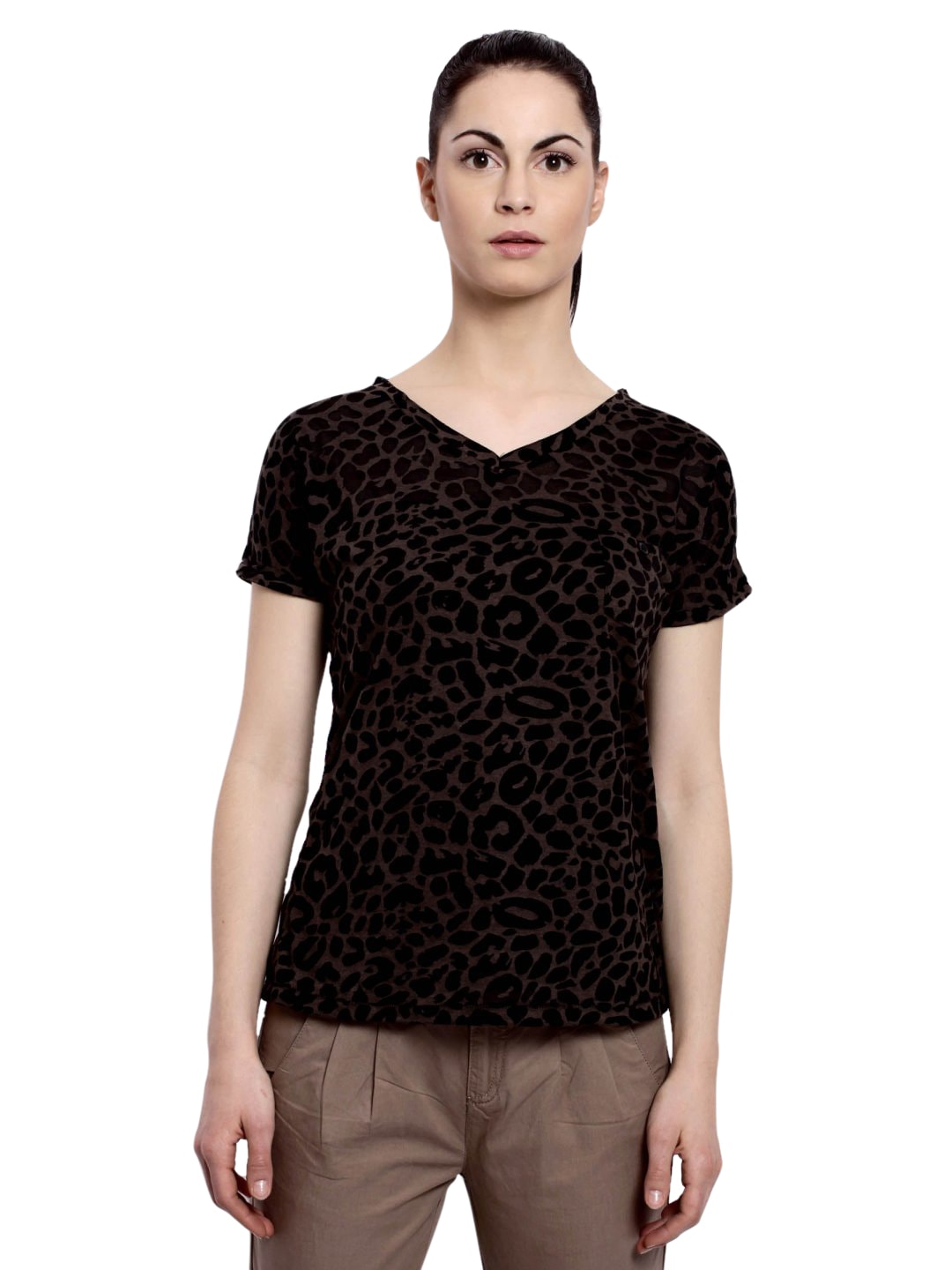 United Colors of Benetton Women  Winter Black Animal Print Top