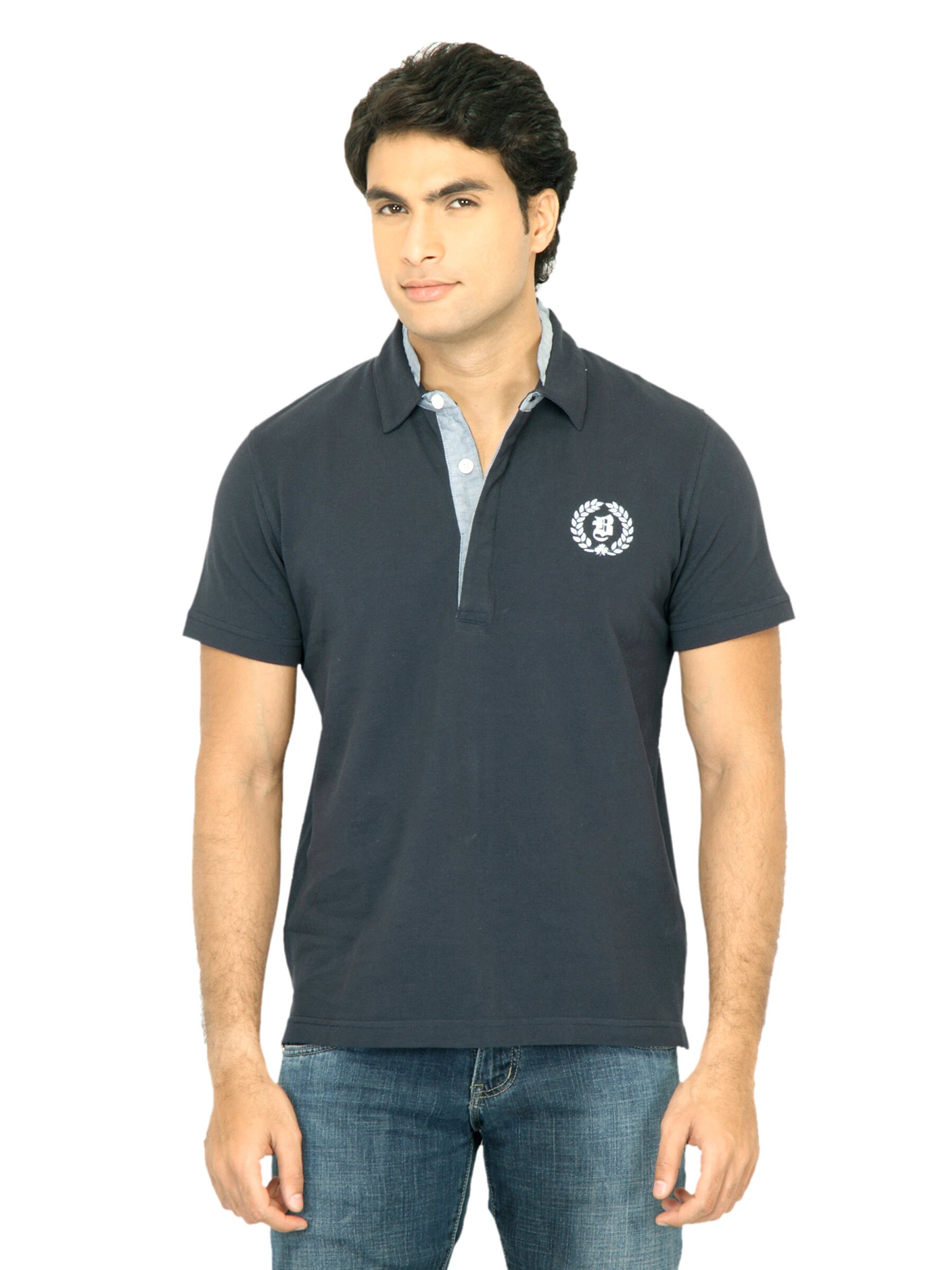 United Colors of Benetton Men Solid Navy Blue Polo Tshirt