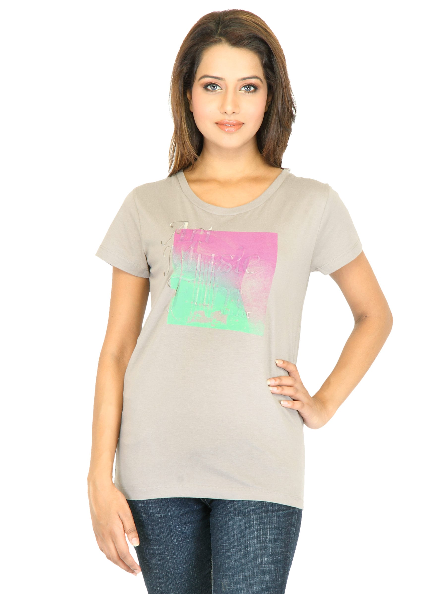 Lee Women Grey Printed T-shirt