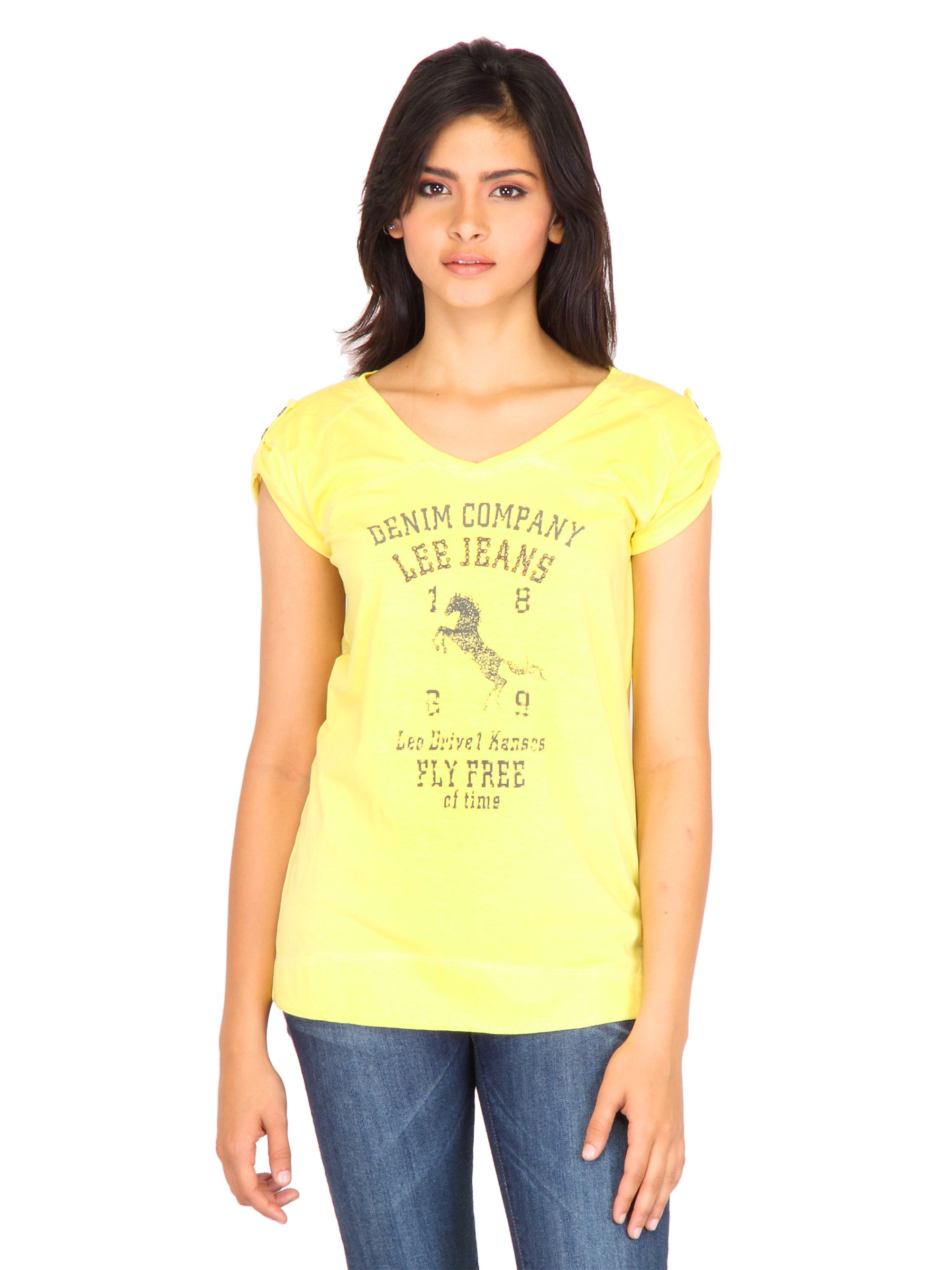Lee Women Printed Yellow Tshirts