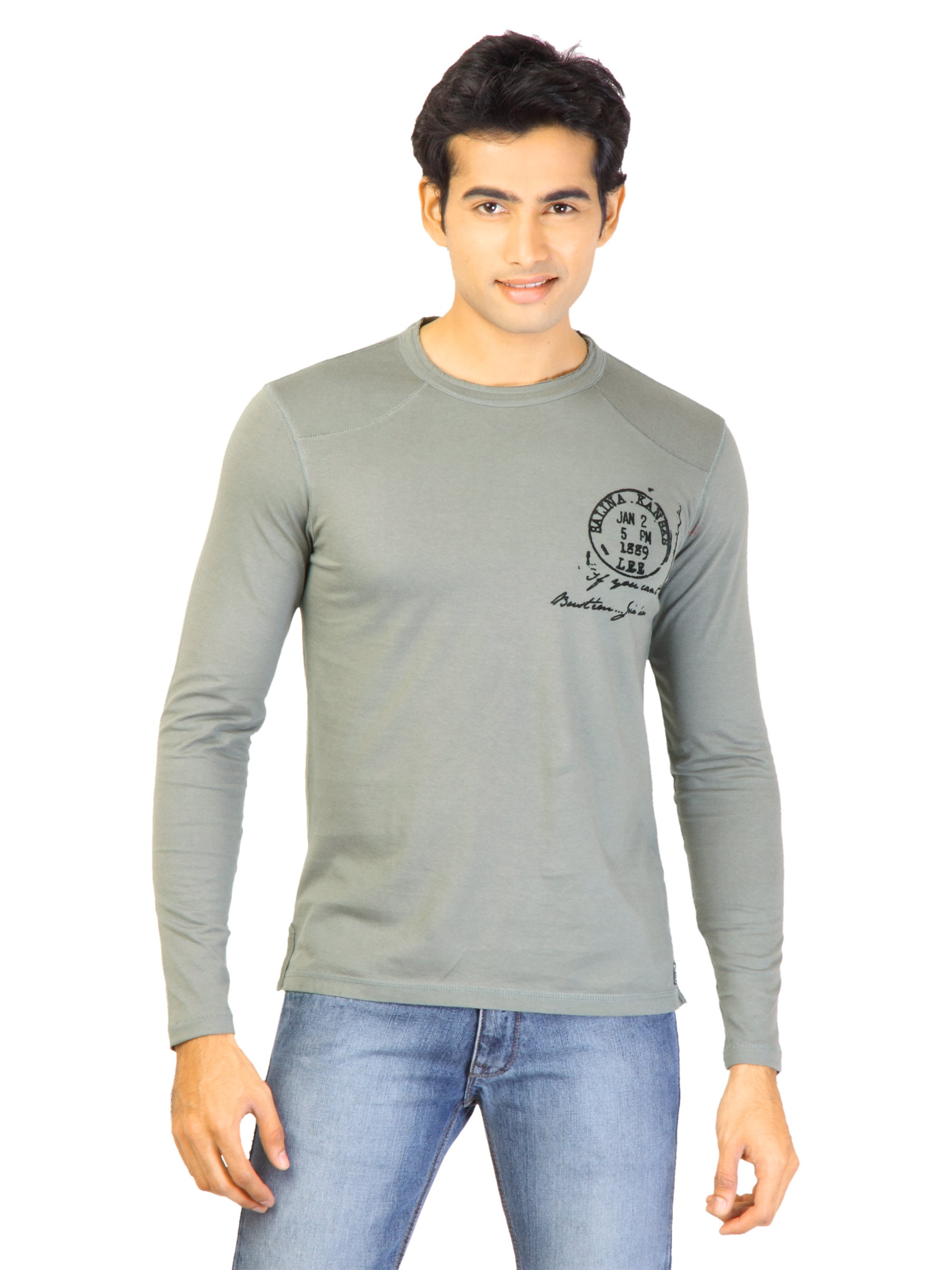 Lee Men Solid Grey Tshirts