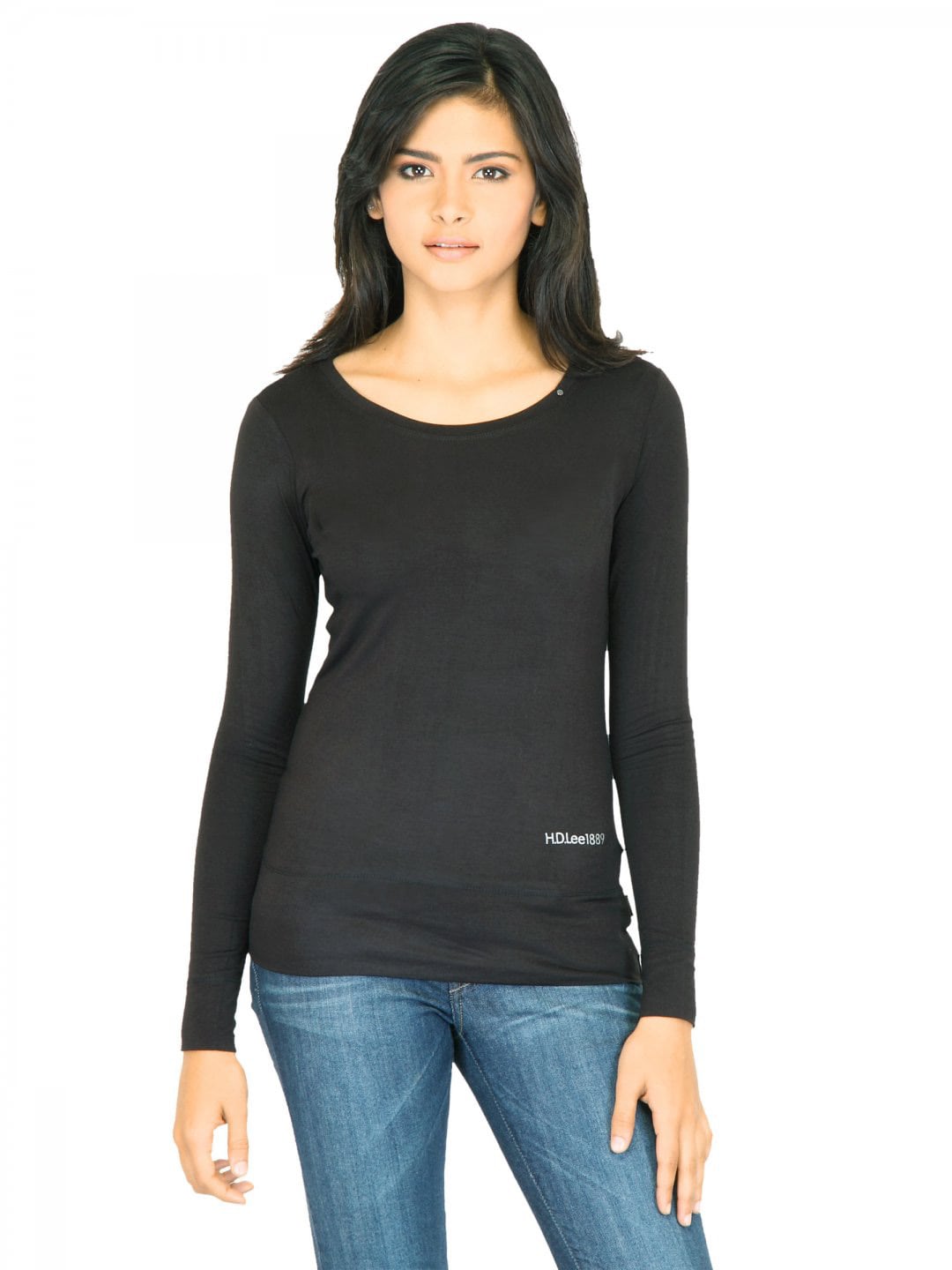 Lee Women Solid Black Tshirts