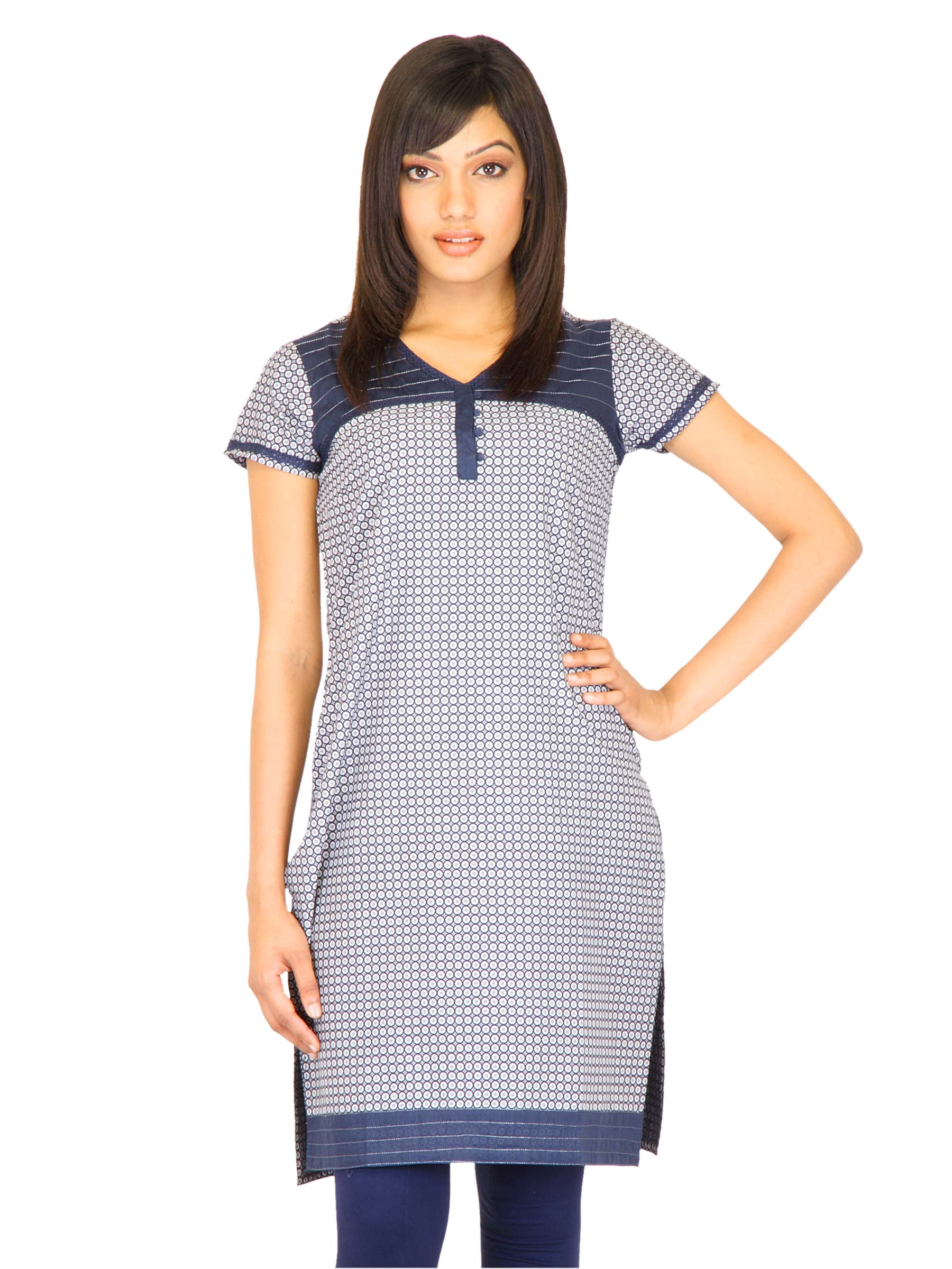 Vishudh Women Pigment Print Navy Blue Kurtas