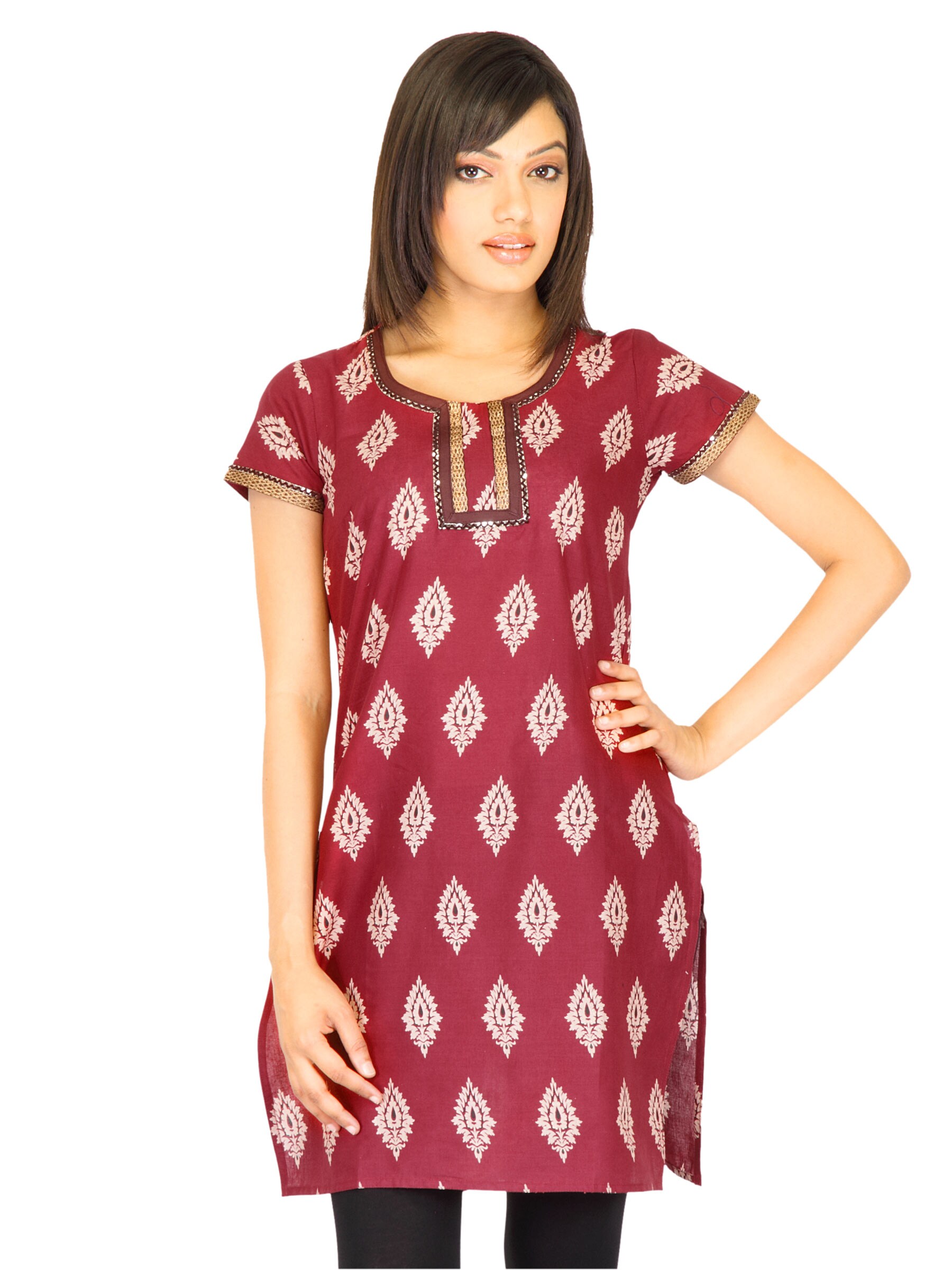 Vishudh Women Pigment Print Maroon Kurtas