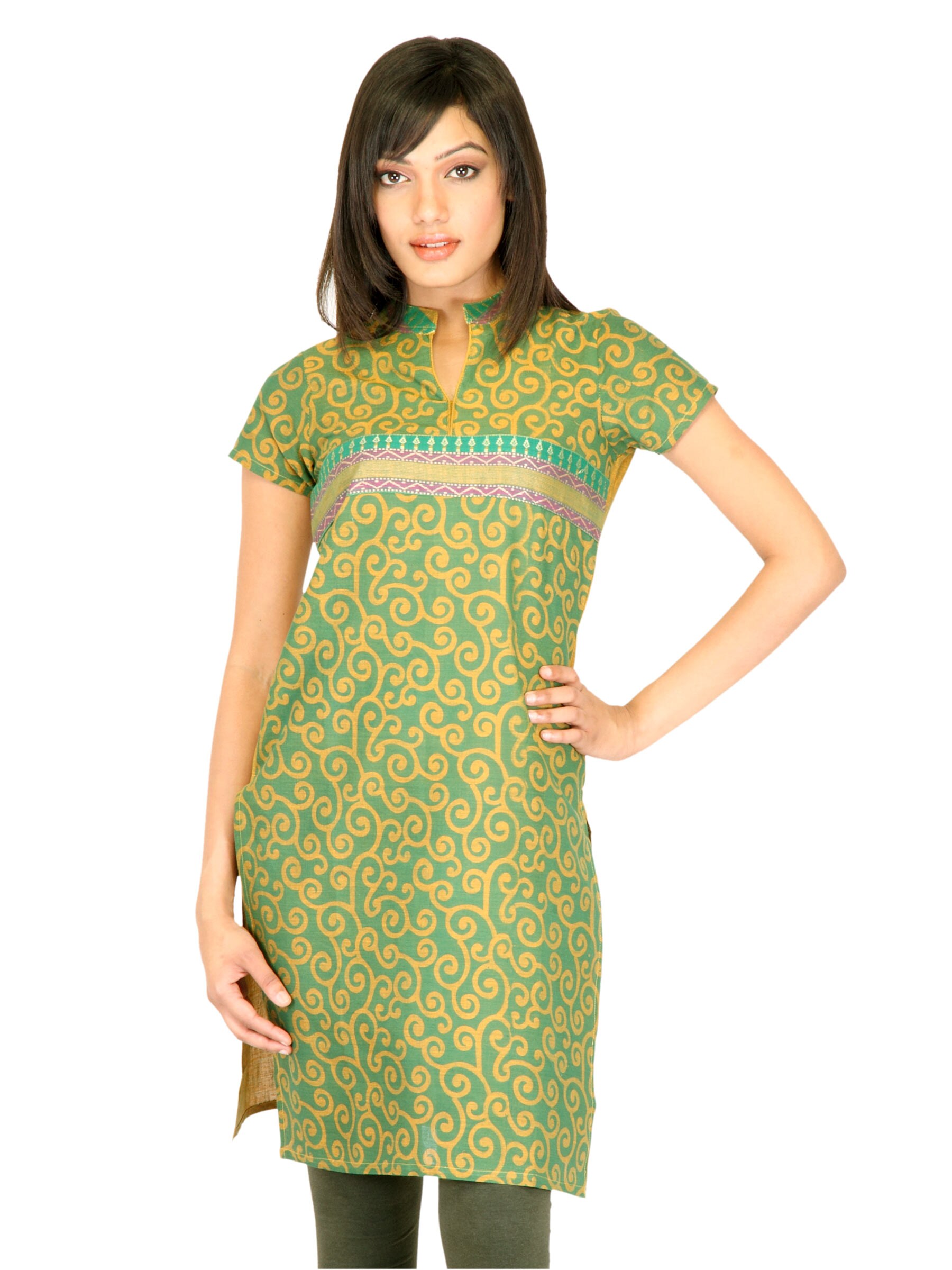 Vishudh Women Cotton Silk Green Kurtas