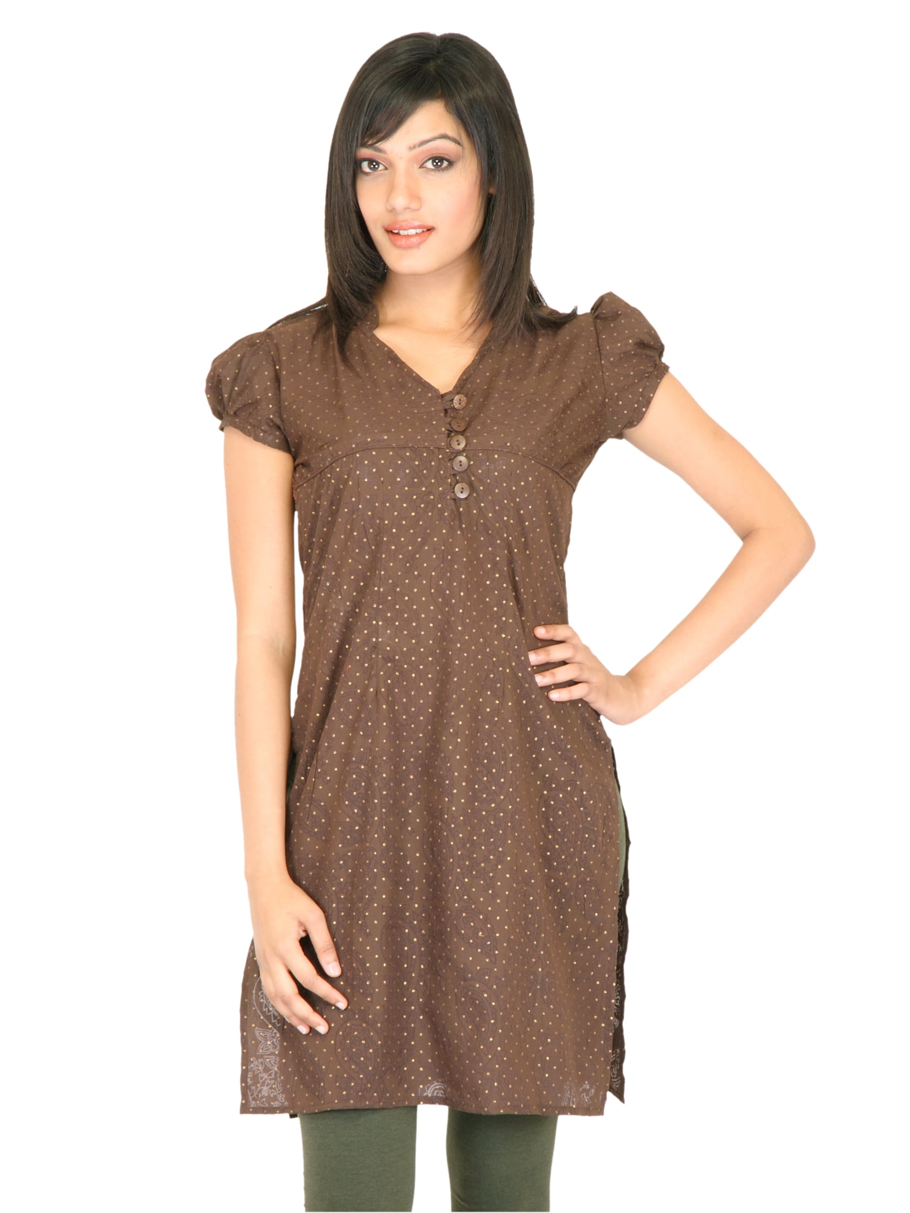 Vishudh Women Pigment Print Brown Kurtas