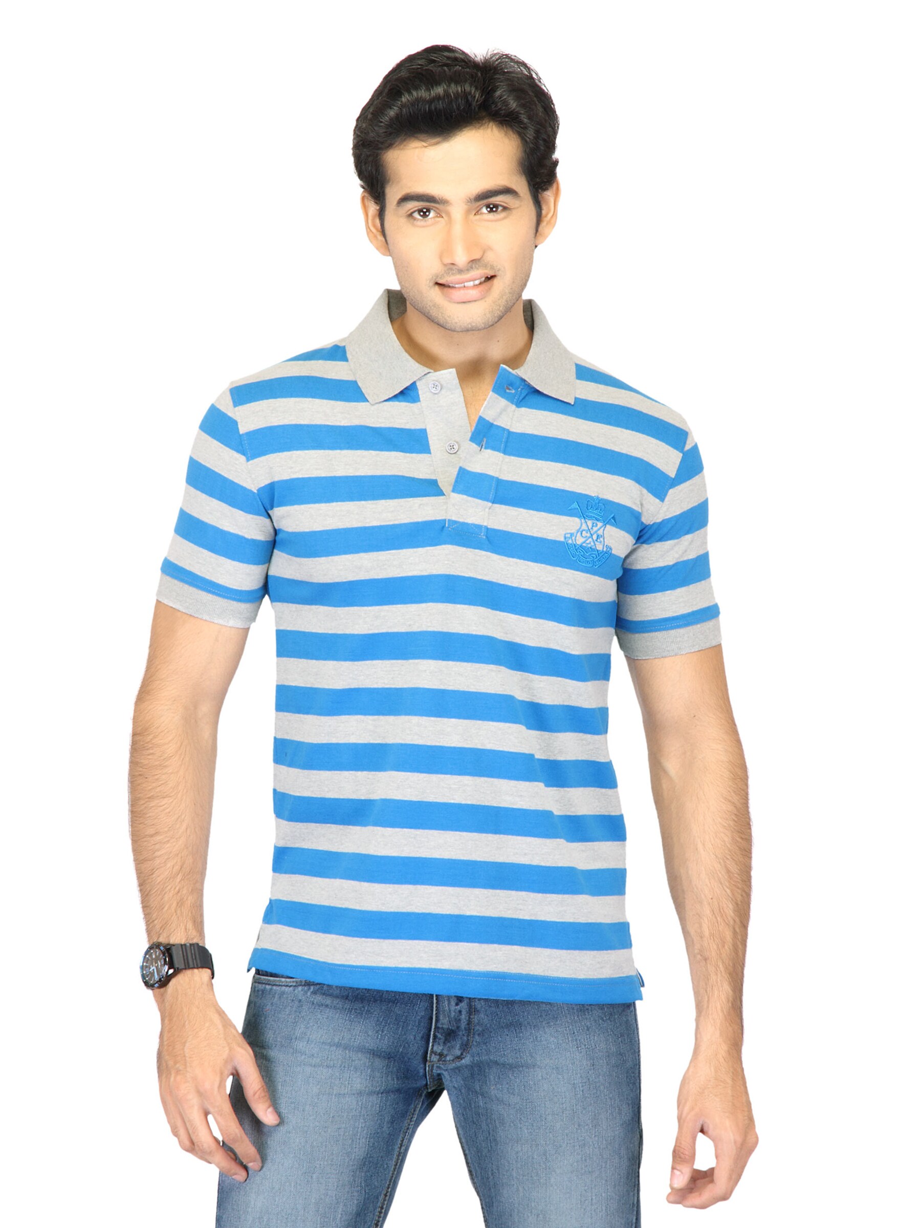 Classic Polo Men Stripes Grey Tshirts