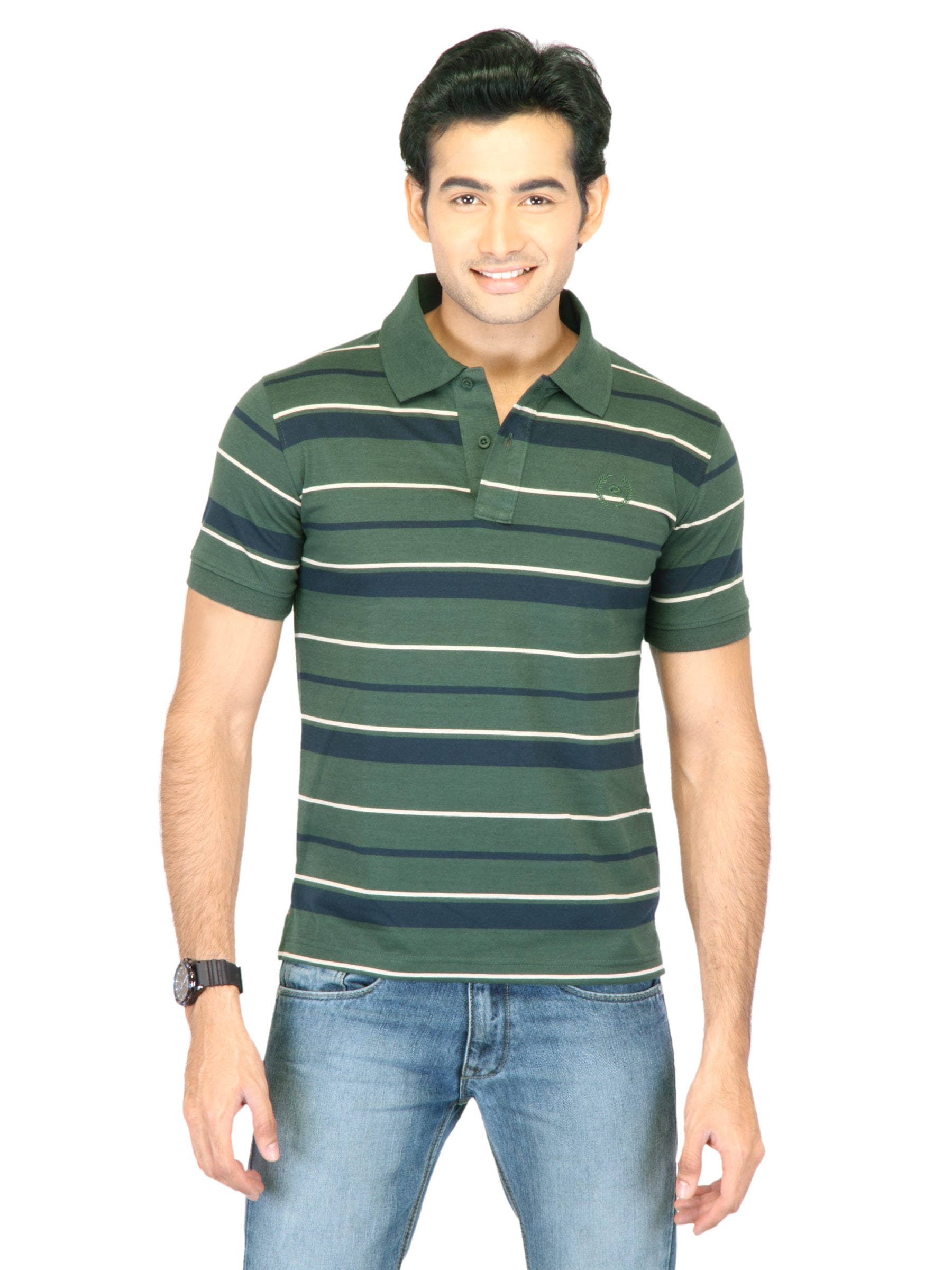 Classic Polo Men Stripes Green Tshirts