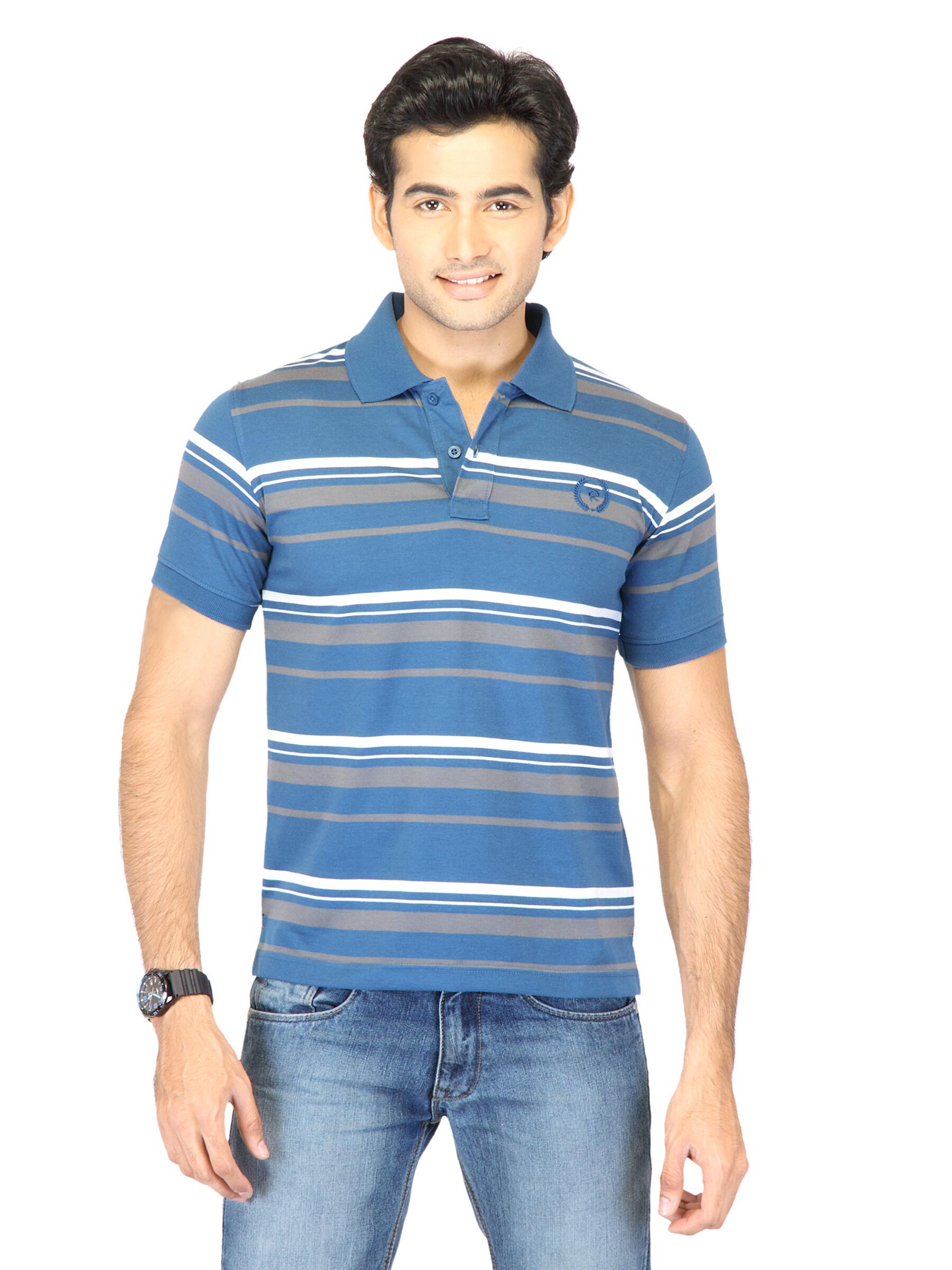 Classic Polo Men Stripes Blue Tshirts