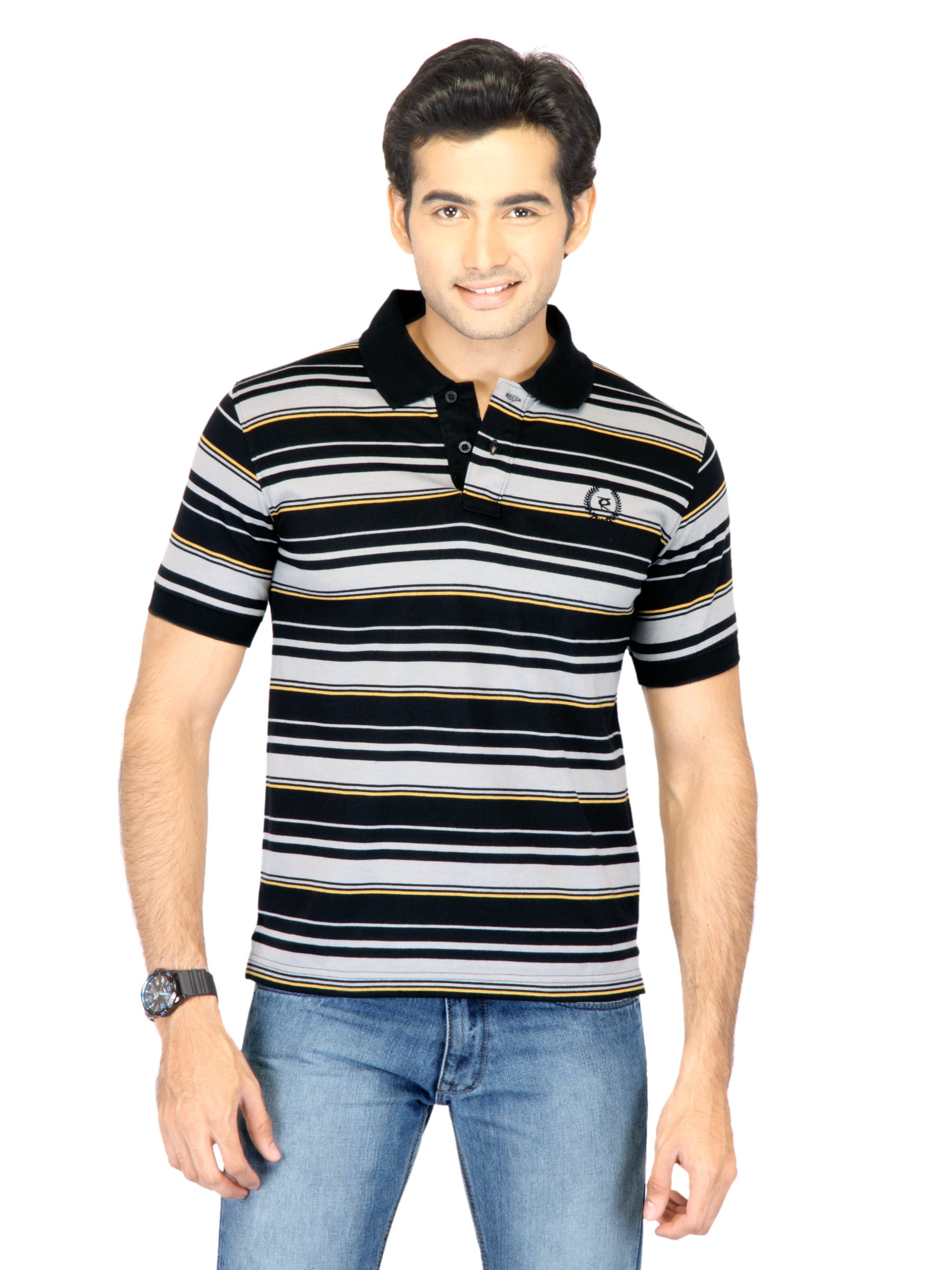 Classic Polo Men Stripes Black Tshirts