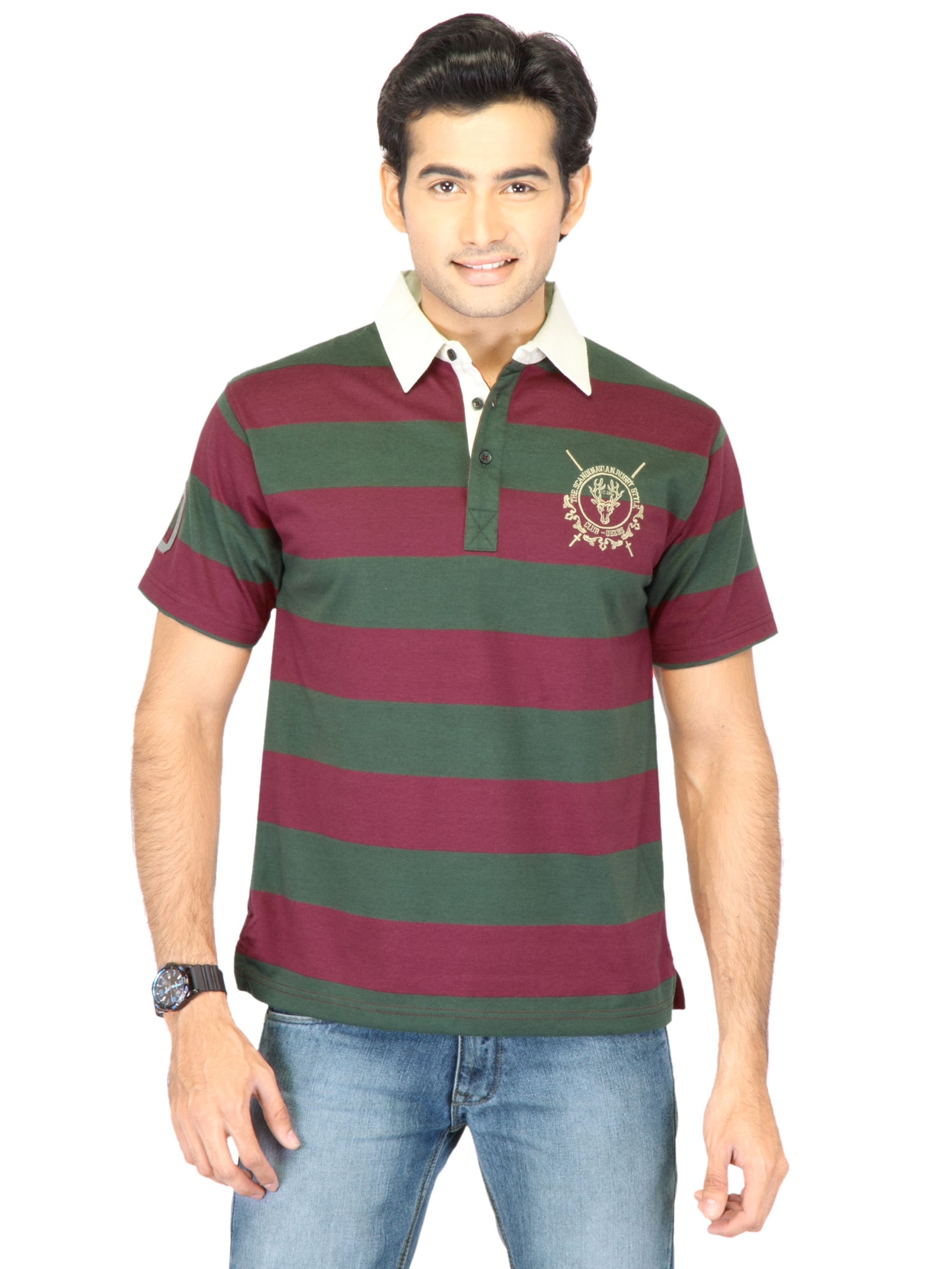 Classic Polo Men Stripes Red Tshirts