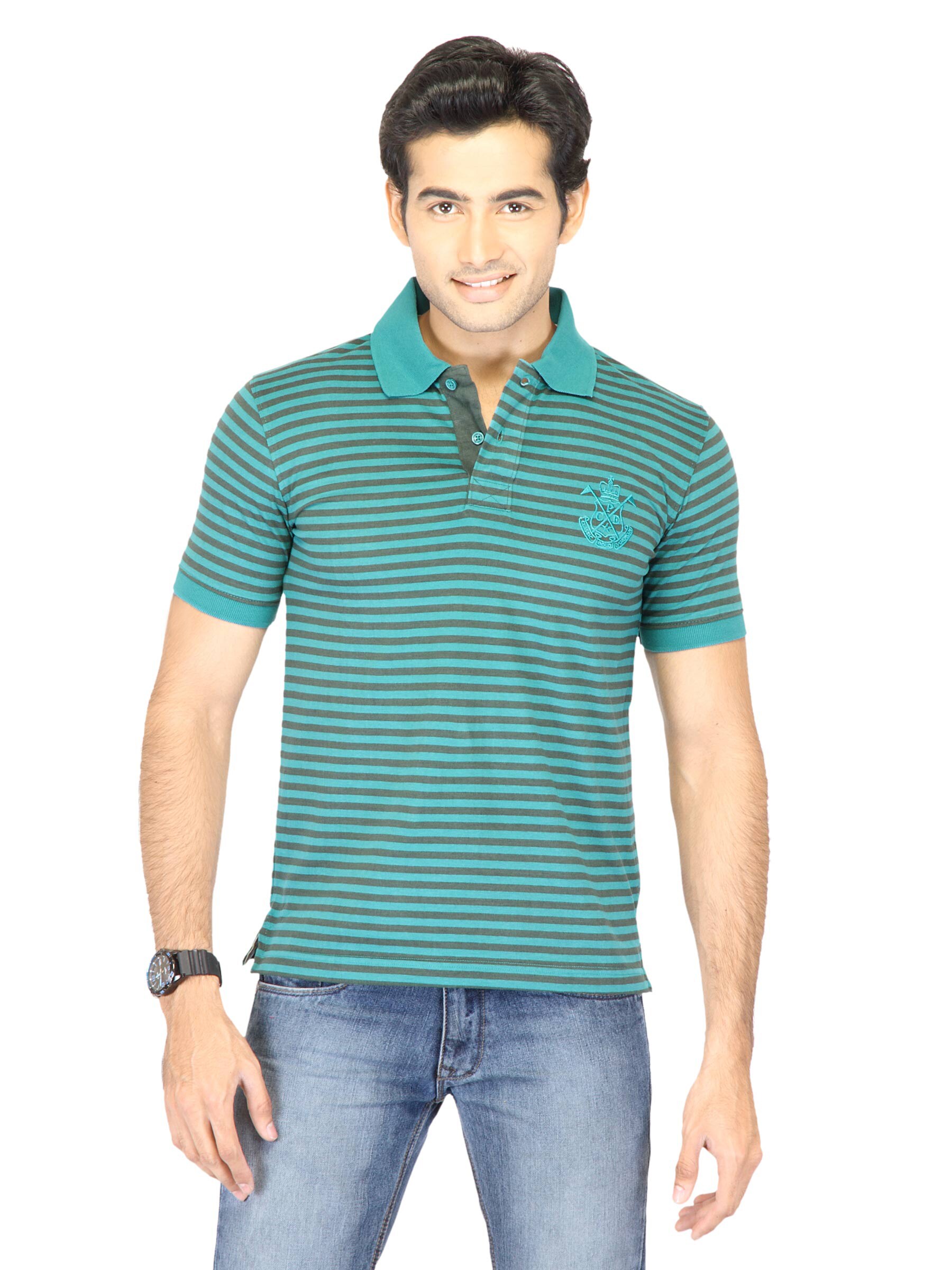 Classic Polo Men Stripes Green Tshirts