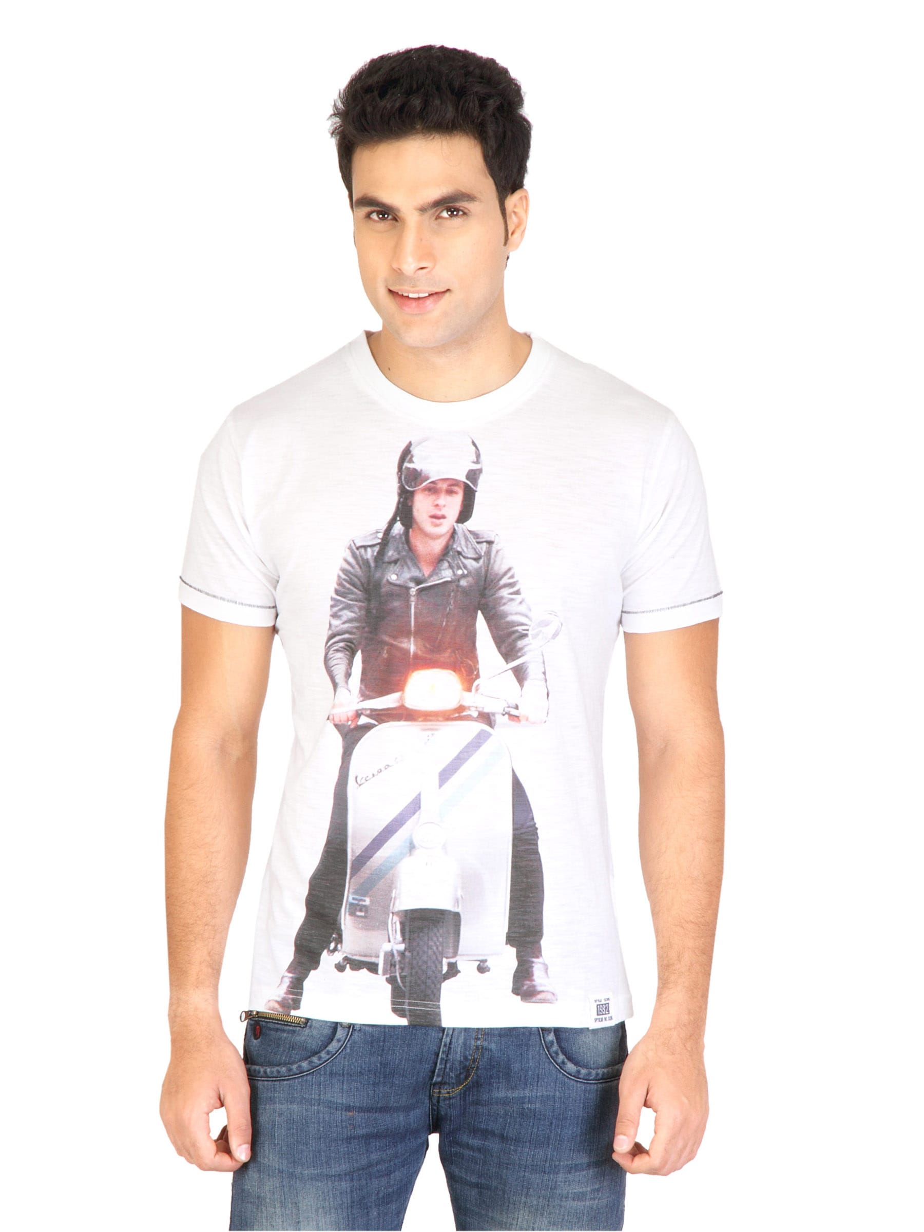 Spykar Men Printed White T-Shirts