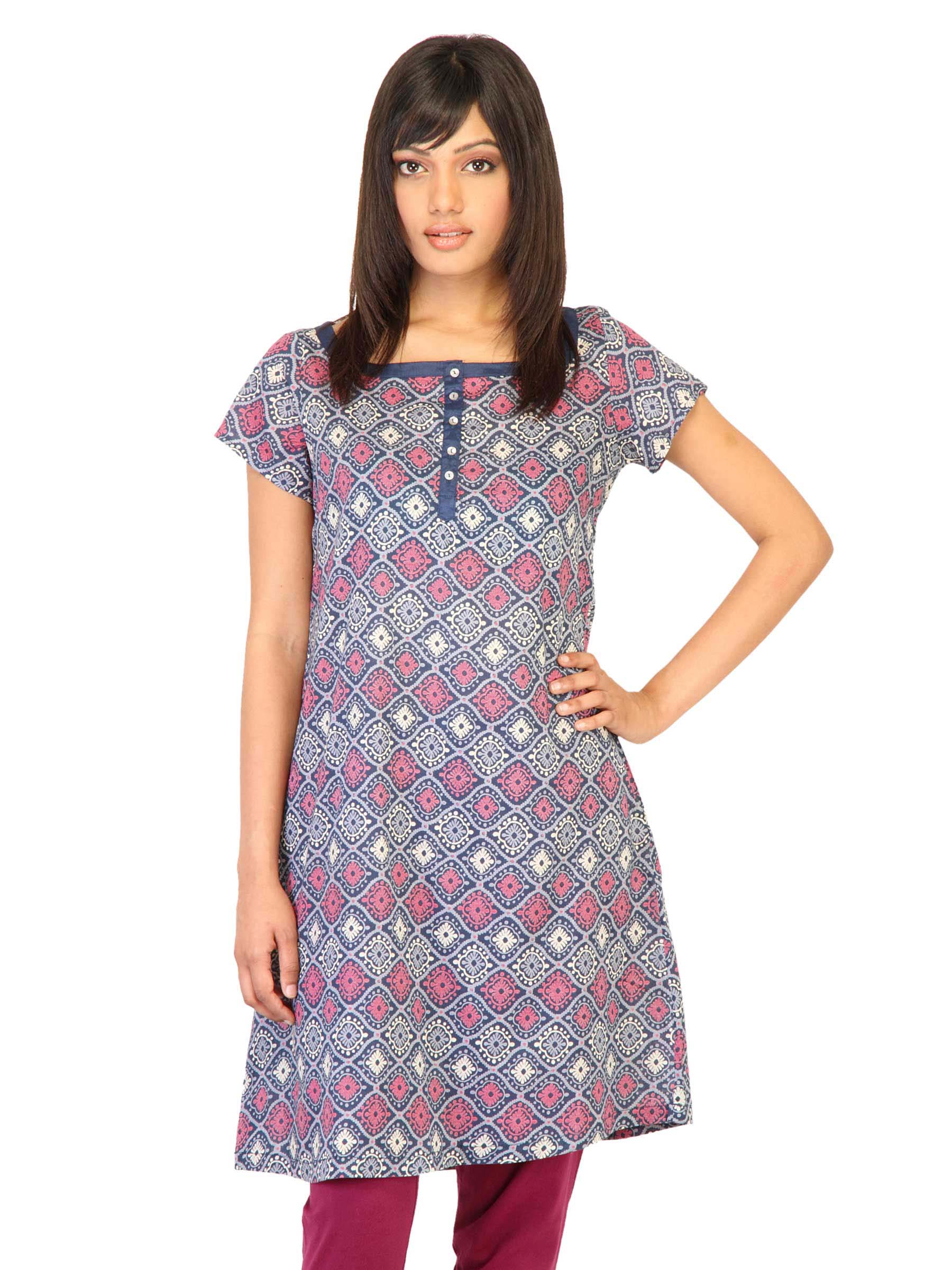 W Women Printed Navy Blue Kurtas