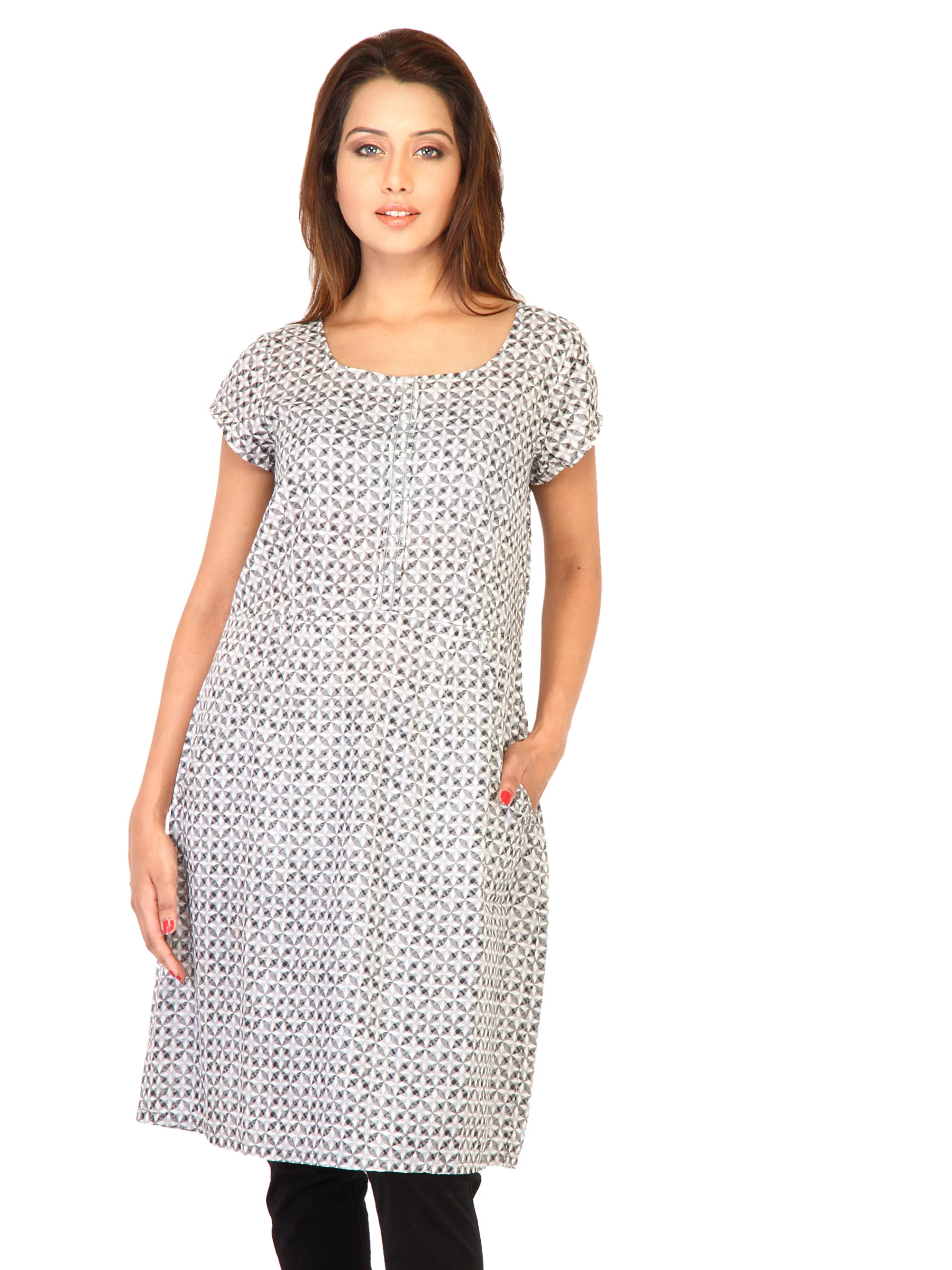 W Women Printed White Kurtas