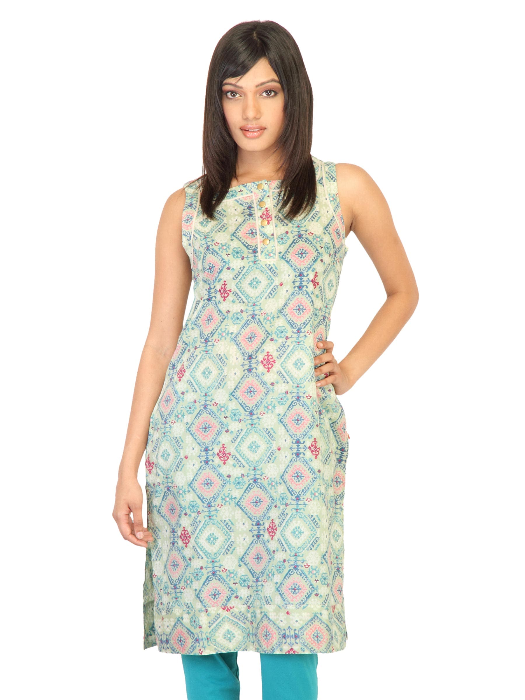 W Women Printed Green Kurtas