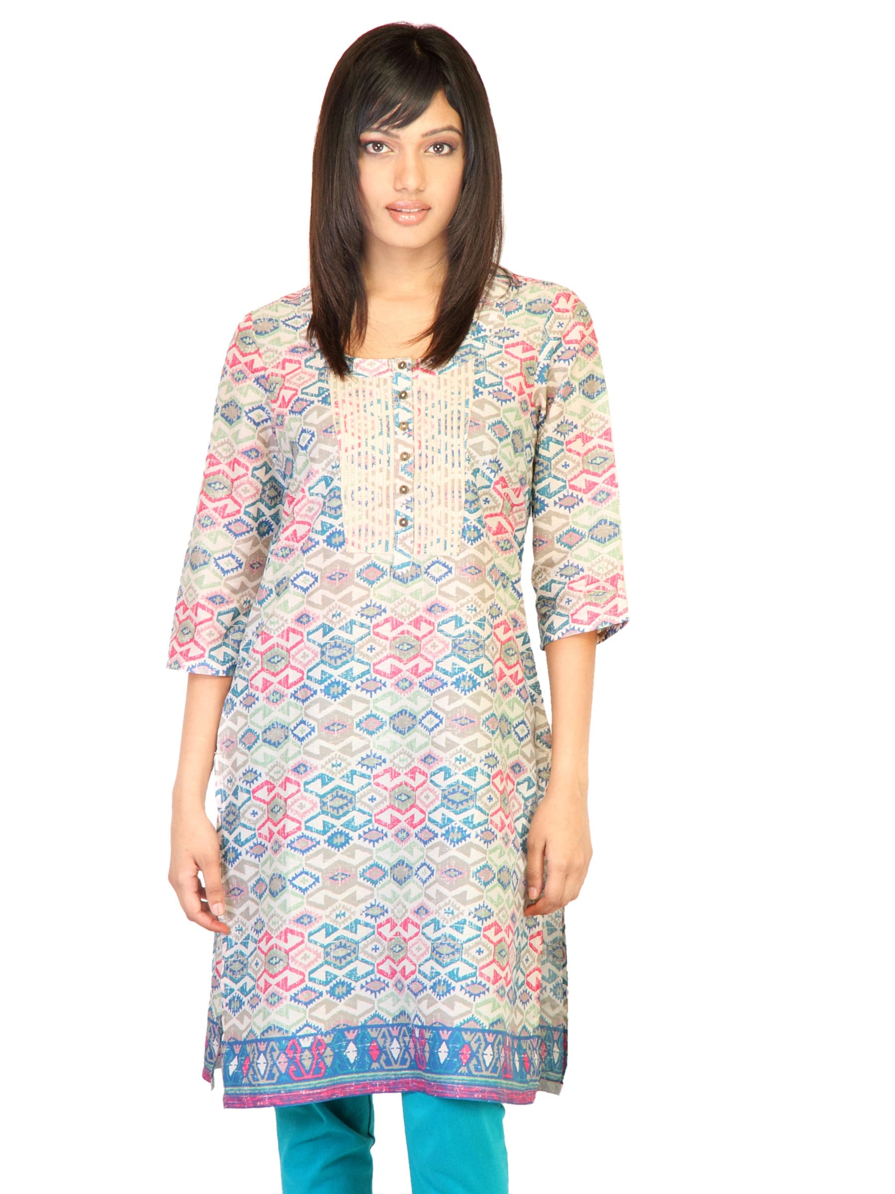 W Women Printed White Kurtas