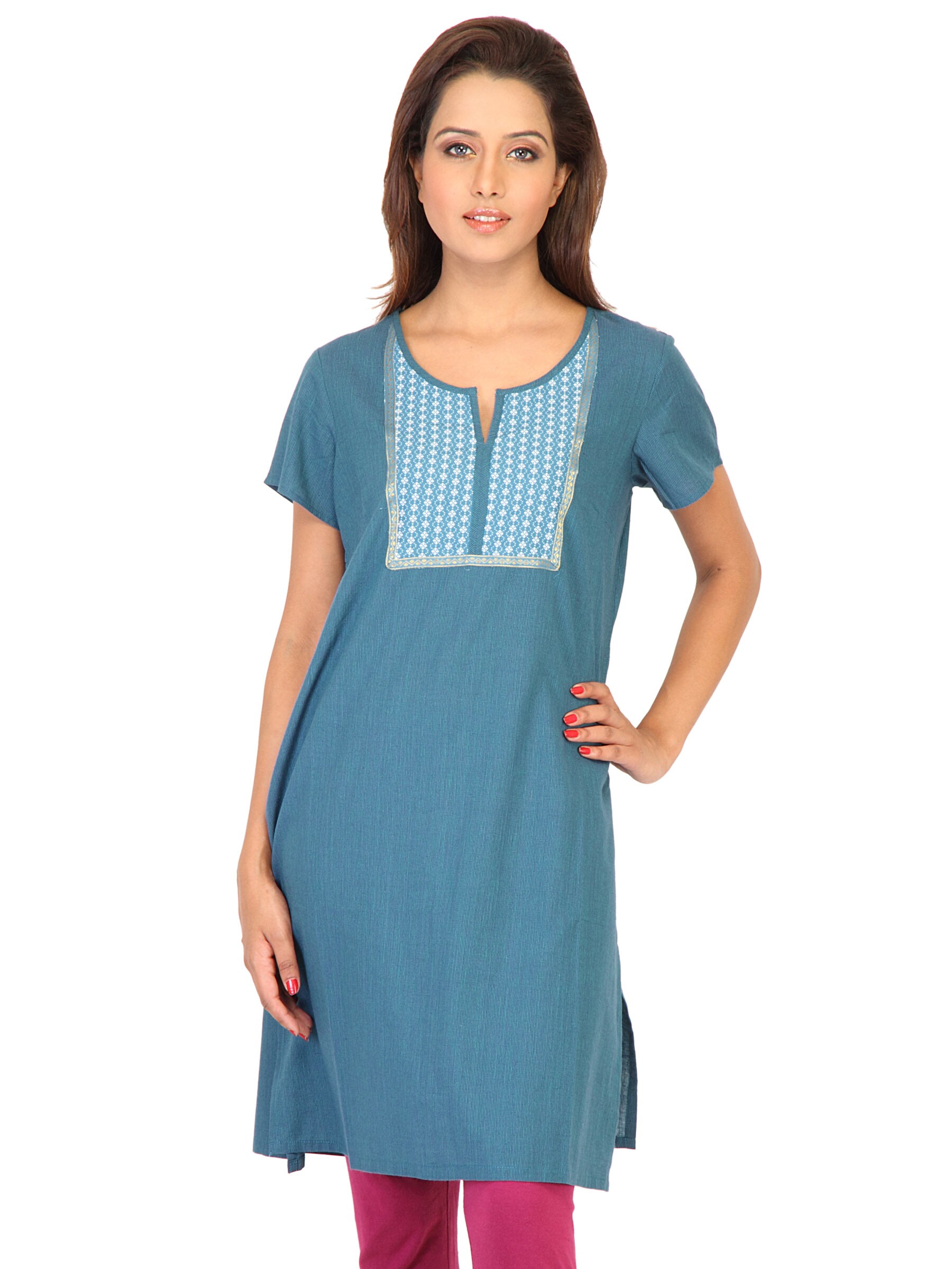 Aurelia Women Solid Blue Kurtas