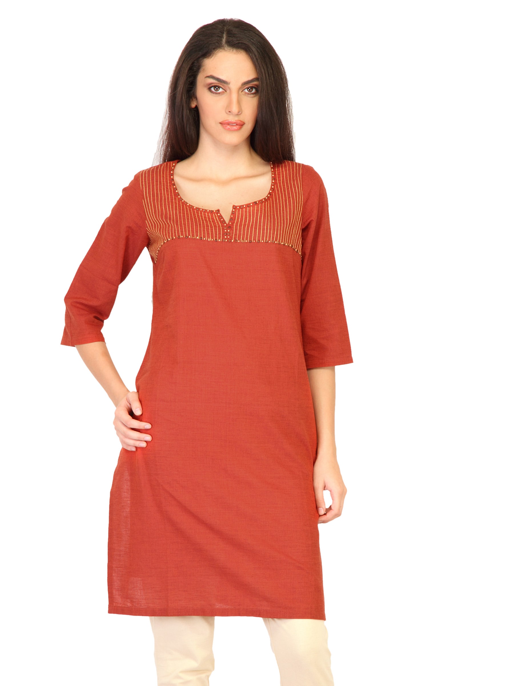 Aurelia Women Solid Rust Brown Kurtas