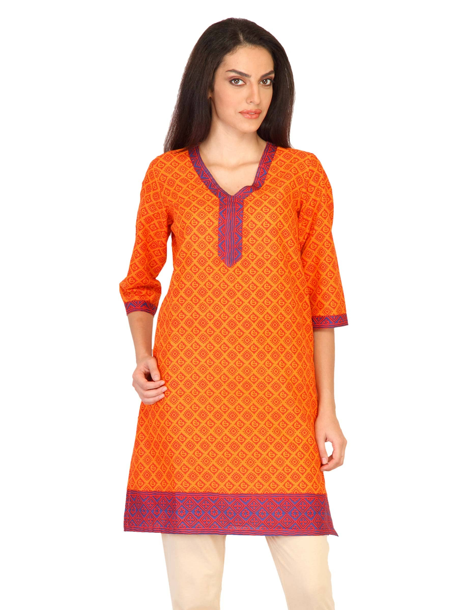 Aurelia Women Printed Orange Kurtas