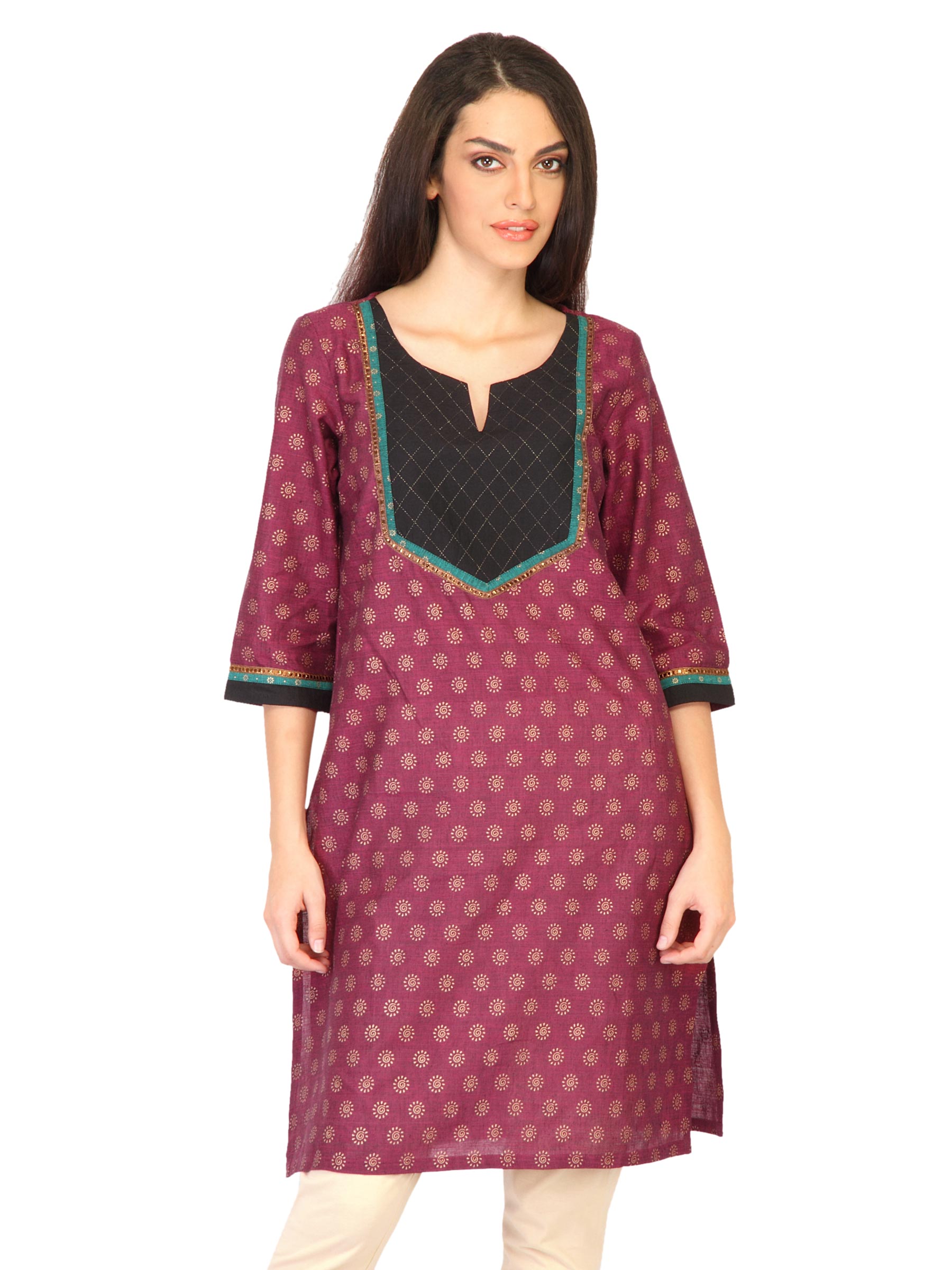 Aurelia Women Printed Maroon Kurtas