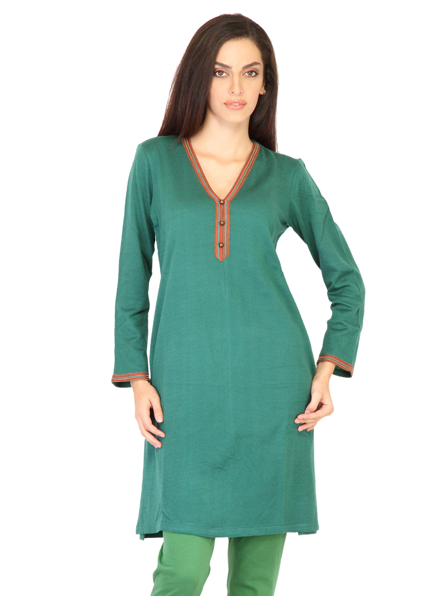 Aurelia Women Solid Green Kurtas