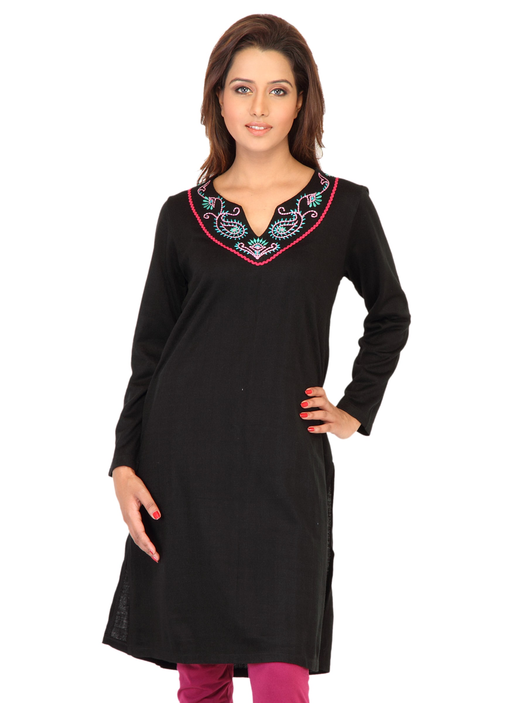 Aurelia Women Solid Black Kurtas