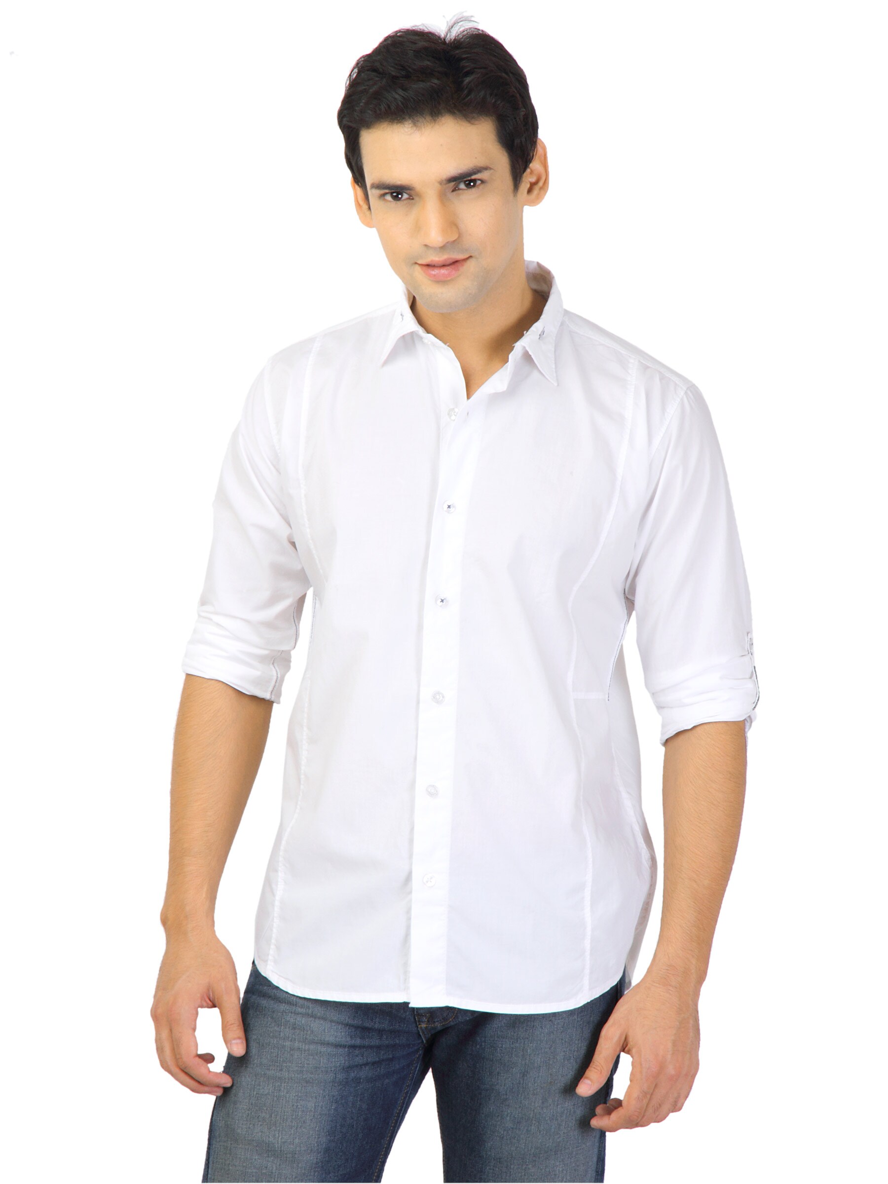 Basics Men Solid White Slim Fit Shirt