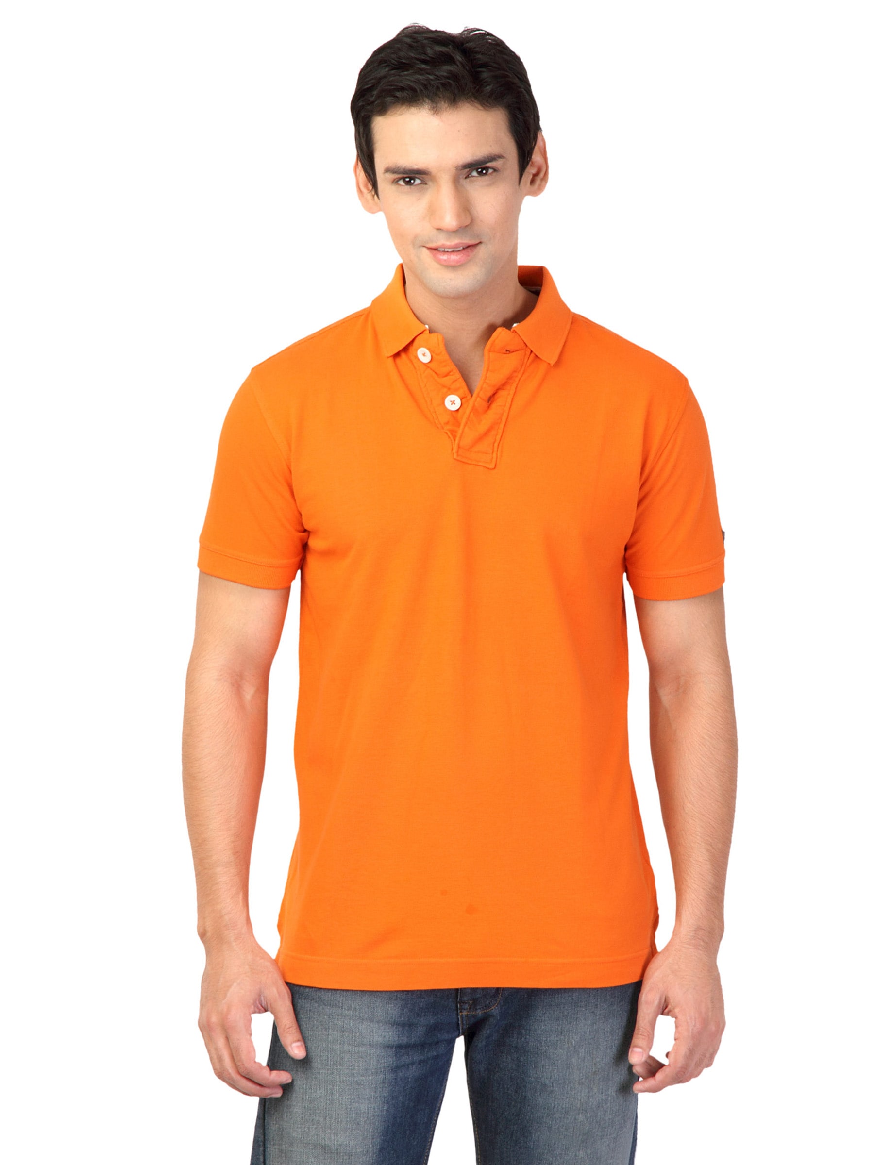 Basics Men Orange Polo T-shirt