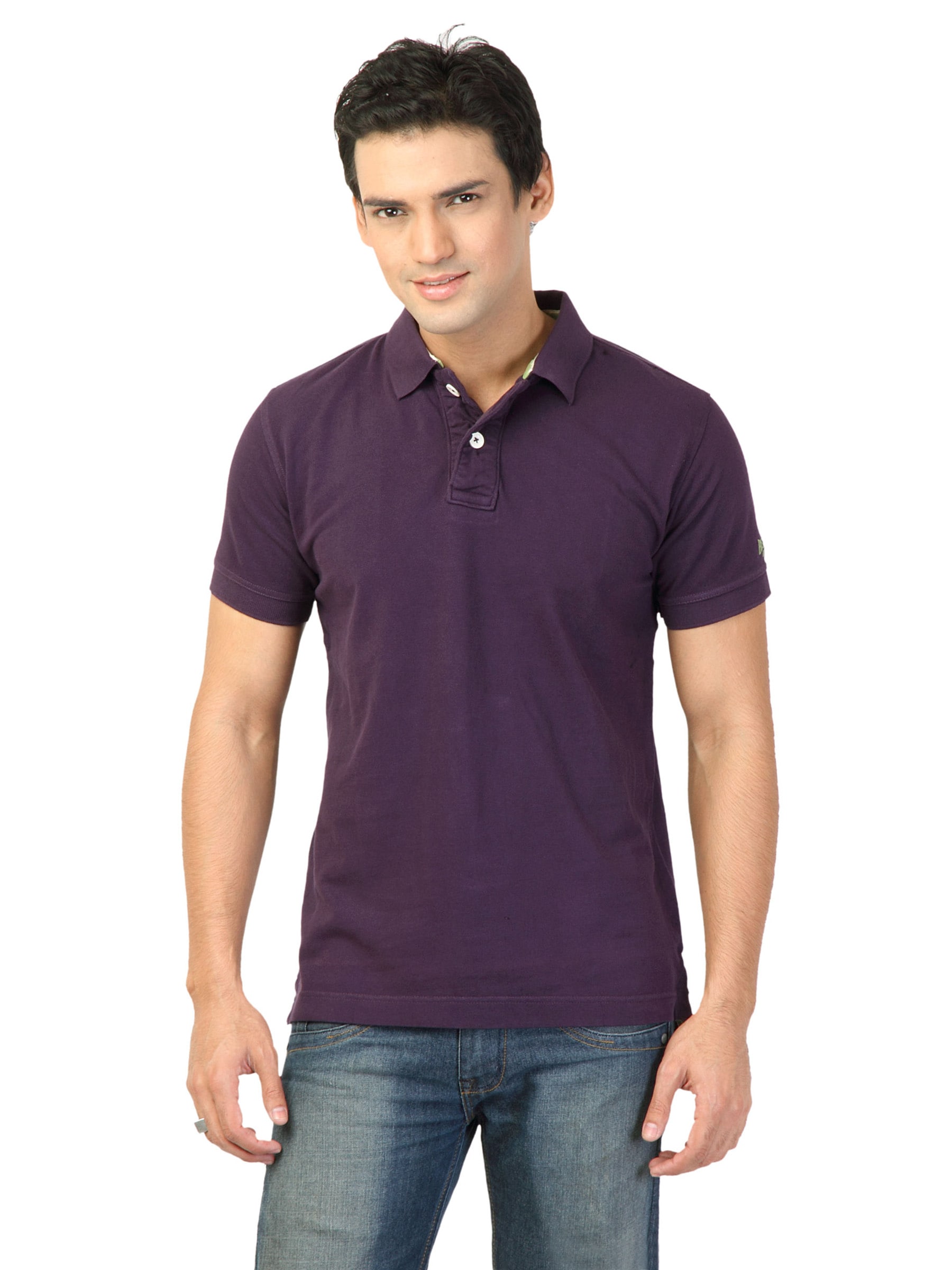 Basics Men Solid Purple Tshirts