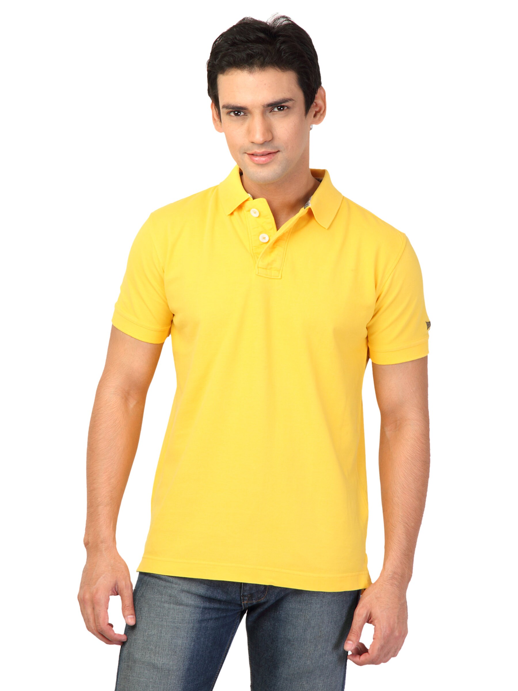 Basics Men Yellow Polo T-shirt