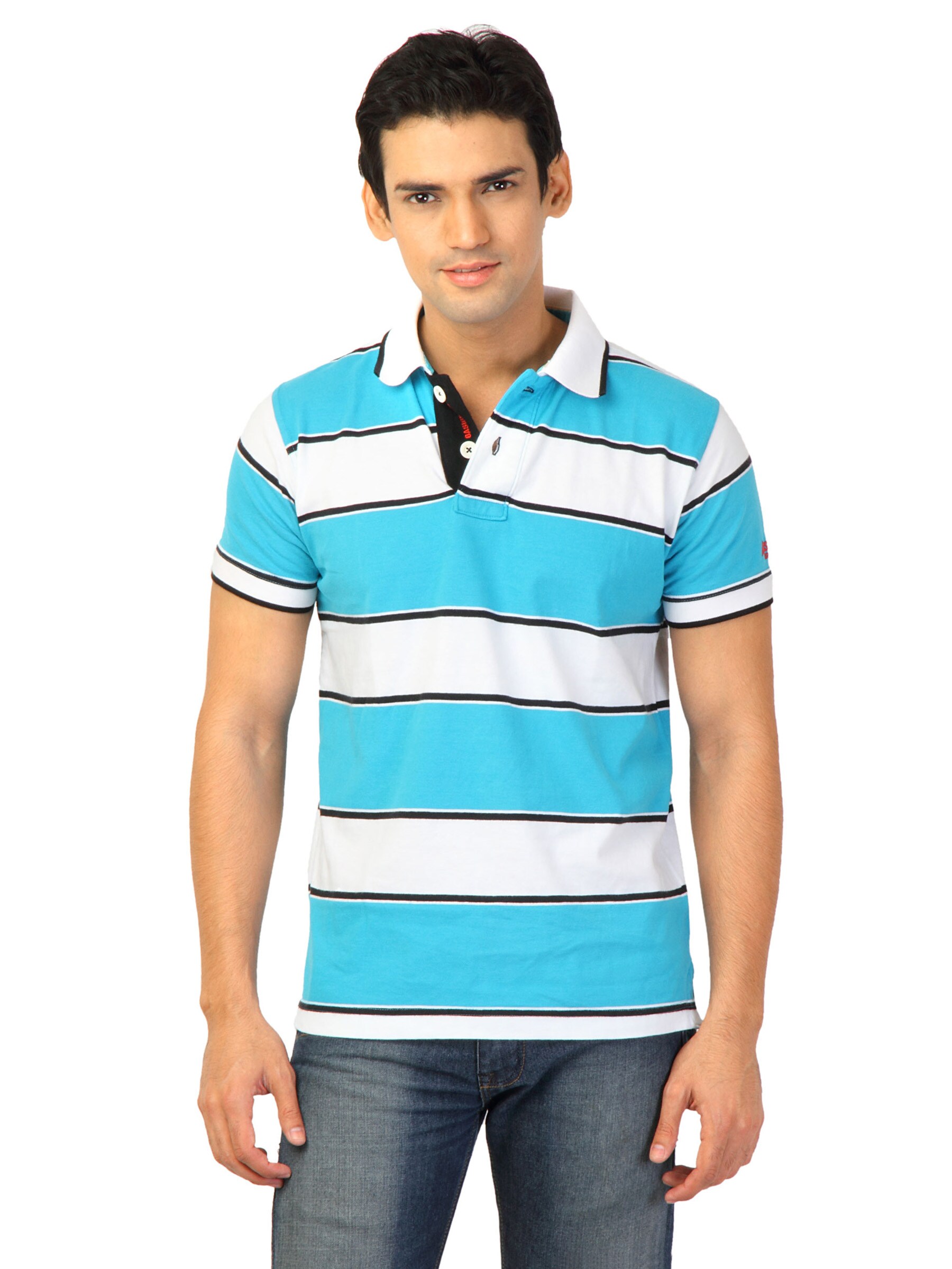 Basics Men White Striped T-shirt