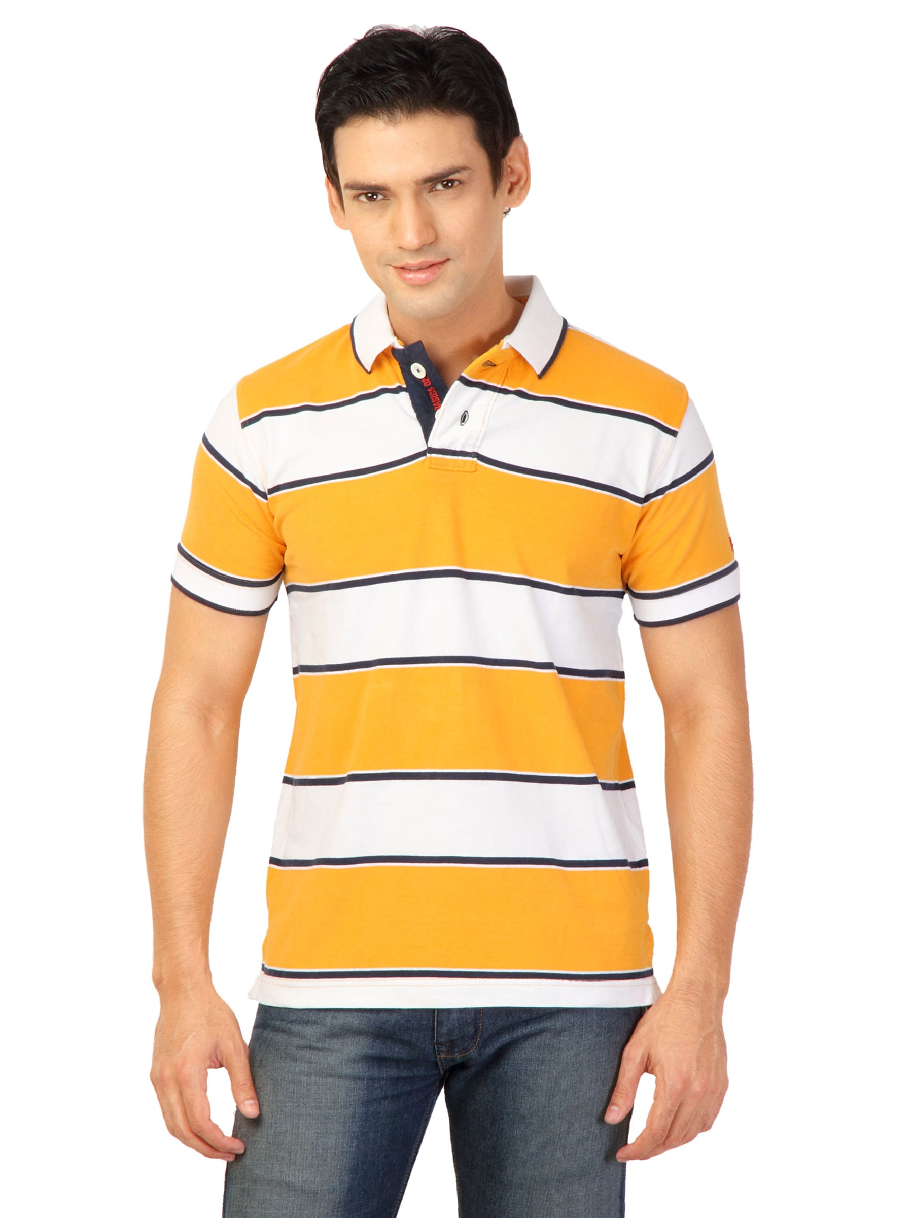 Basics Men Yellow Striped T-shirt