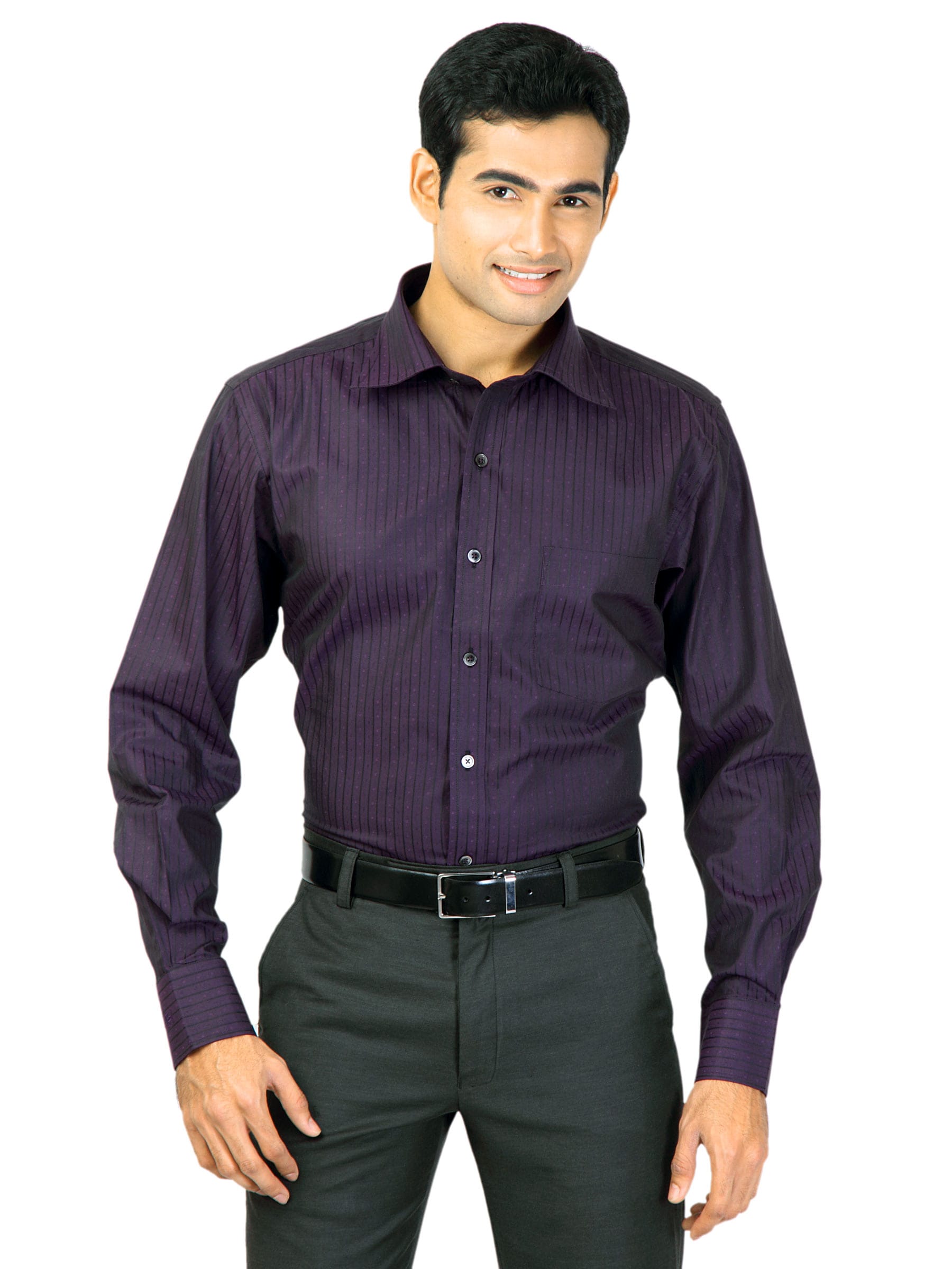 Genesis Men Striped Purple Shirt