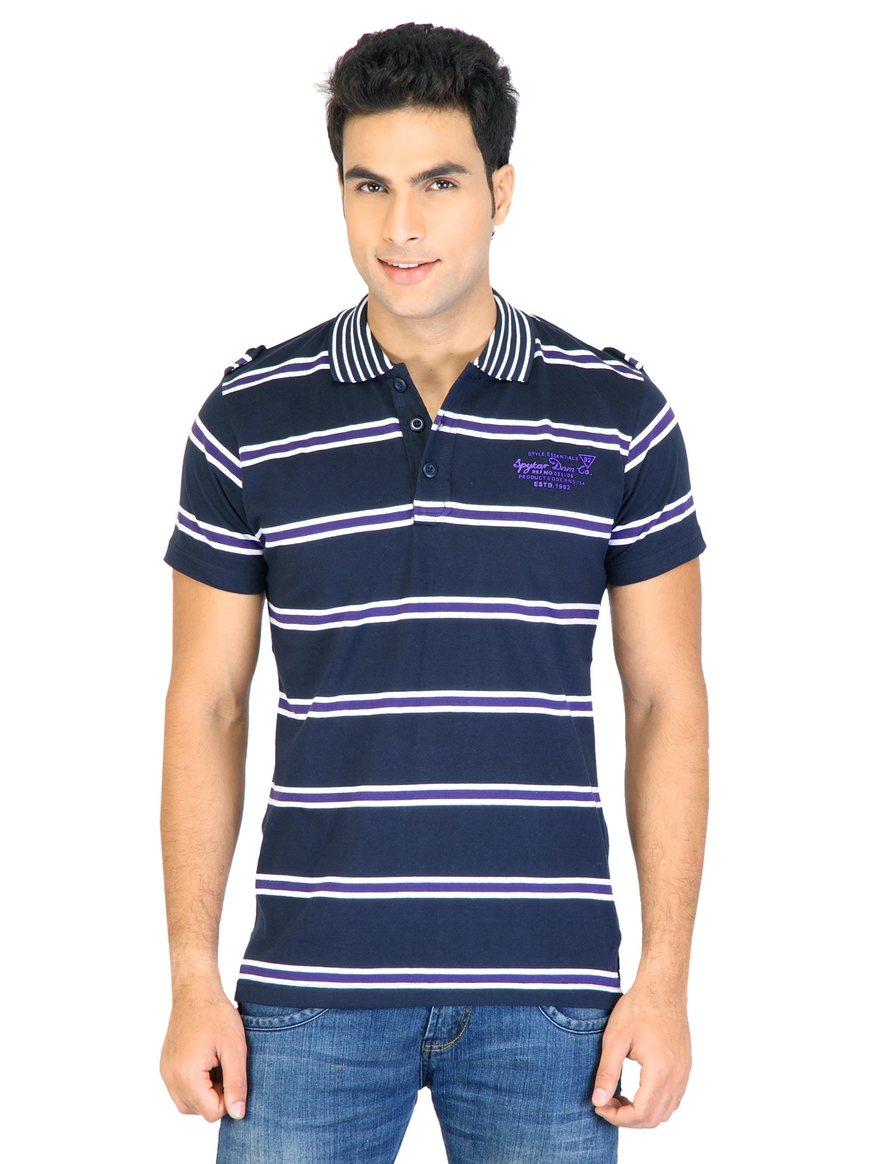 Spykar Men Navy Blue Polo T-Shirts