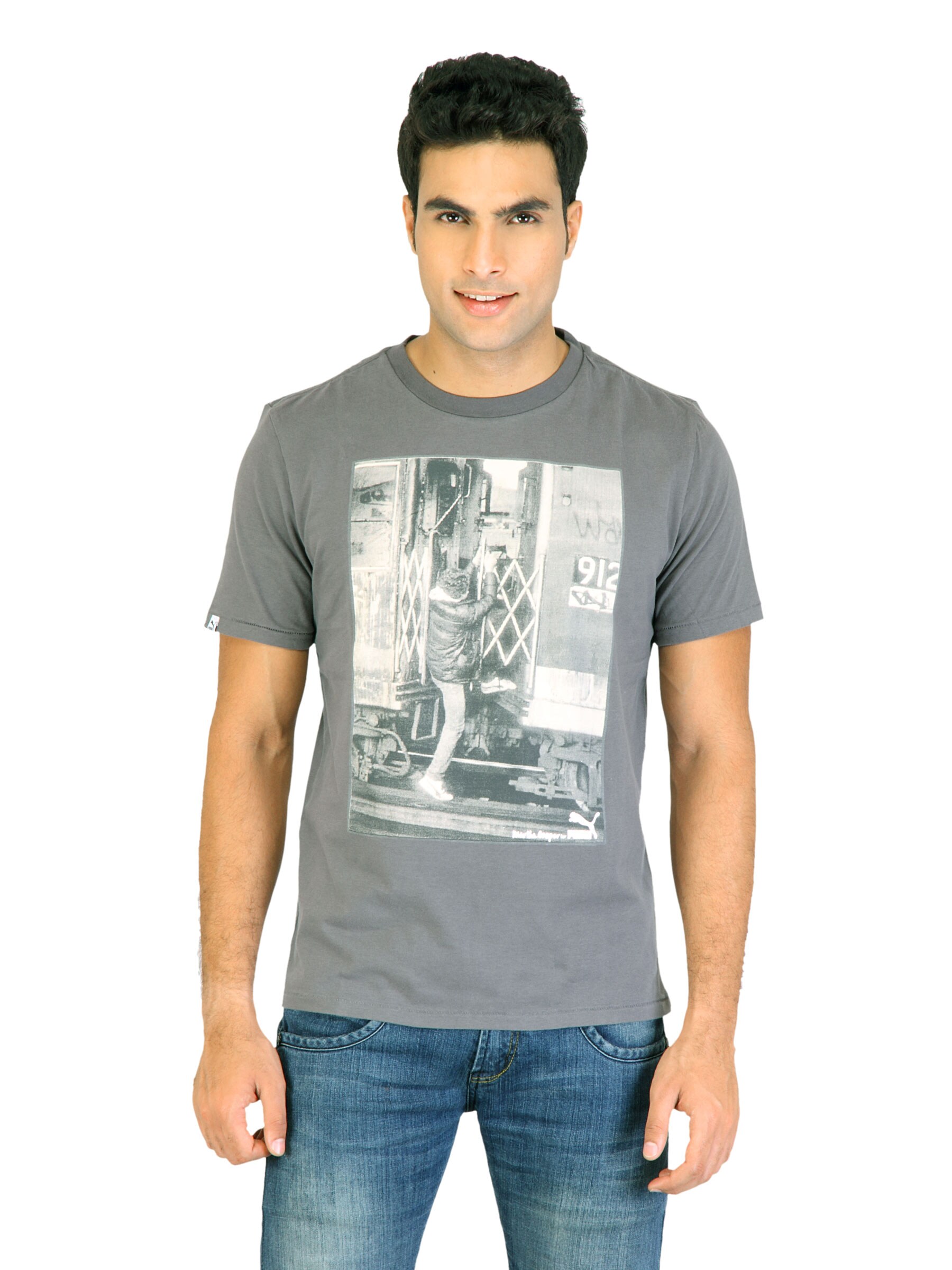 Puma Men Printed Grey Tshirts