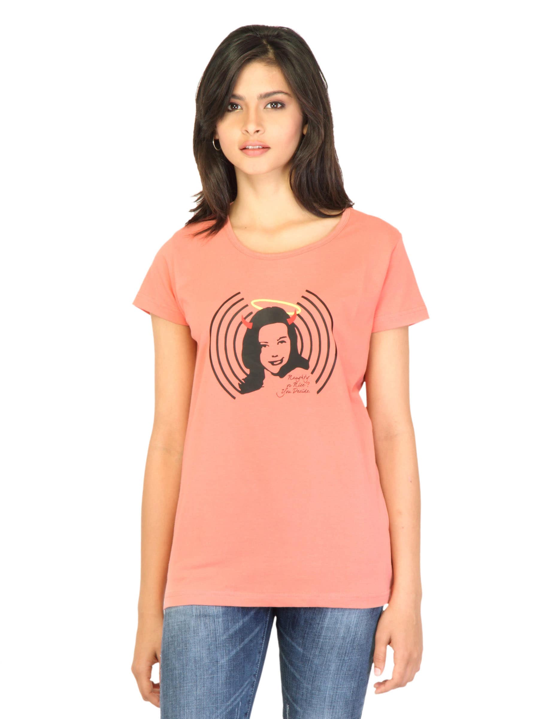 Tantra Women Printed Peach T-shirt