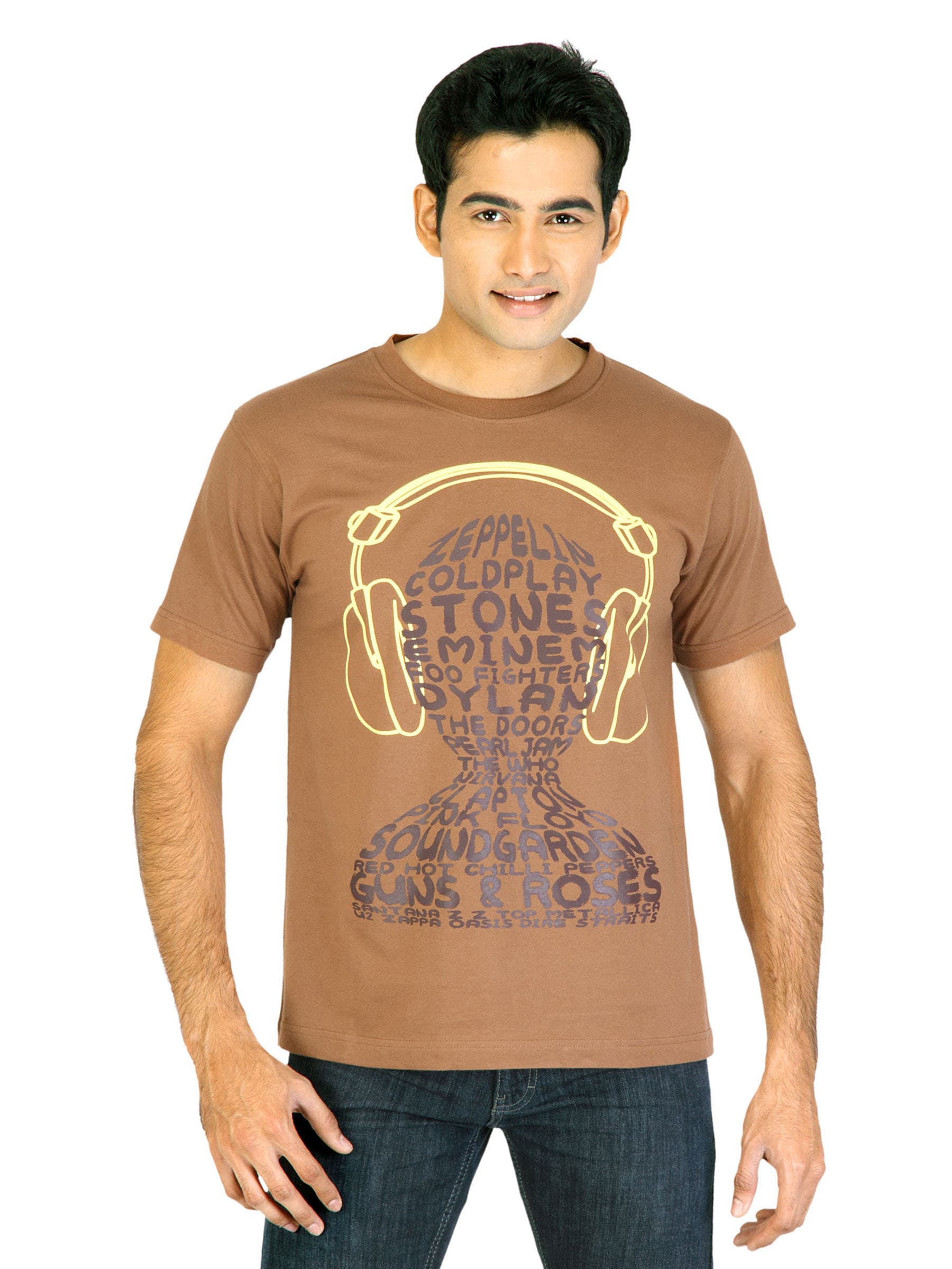 Tantra Men Printed Brown T-shirt