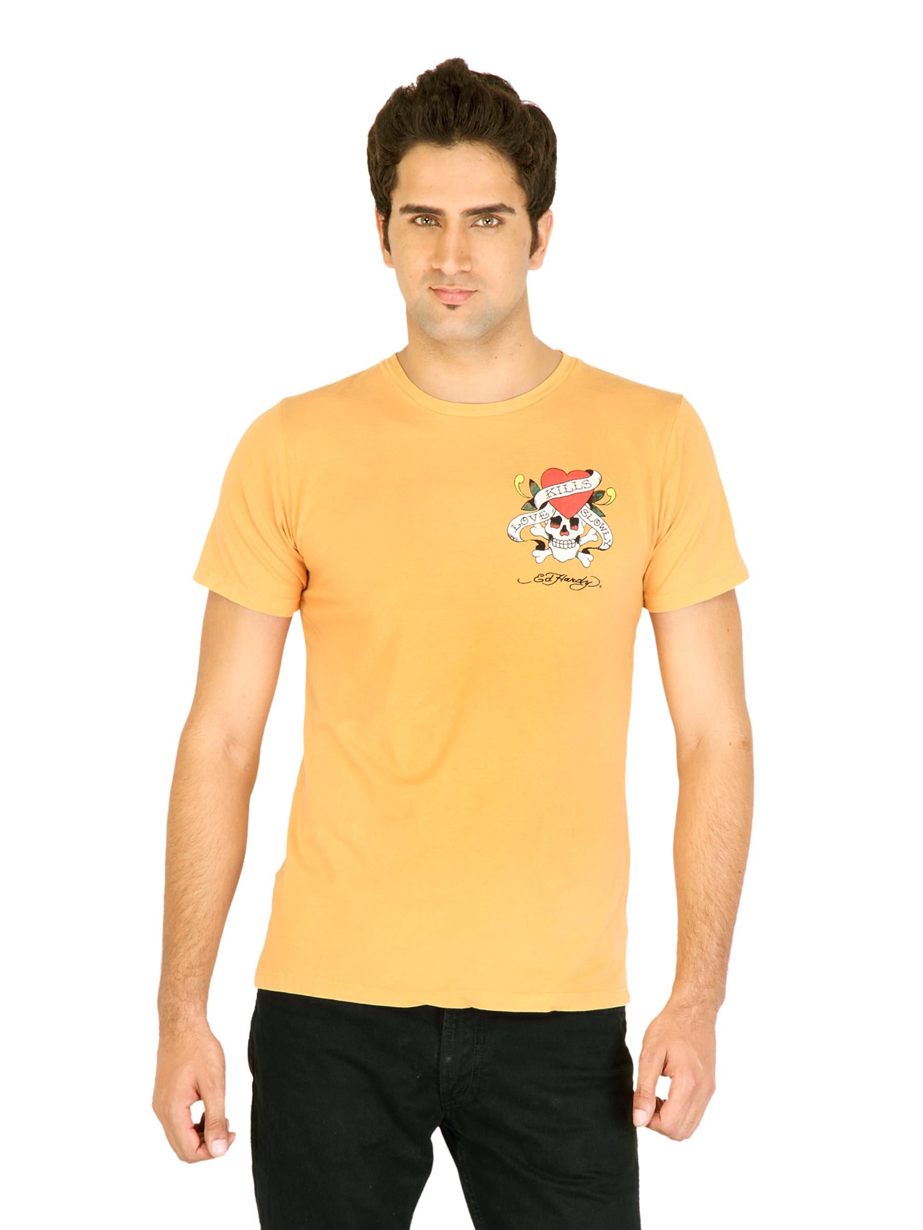 Ed Hardy Men Printed Orange Tshirts