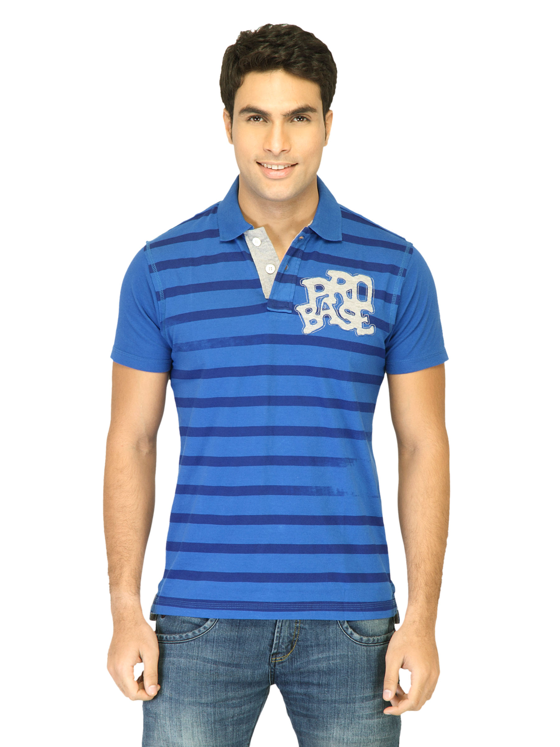 Probase Men Stripes Blue Polo T-Shirts