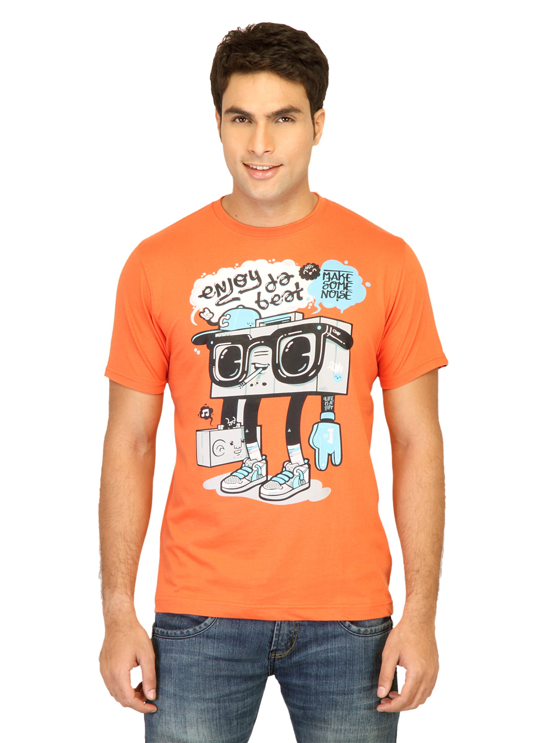 Probase Men Printed Orange Tshirts