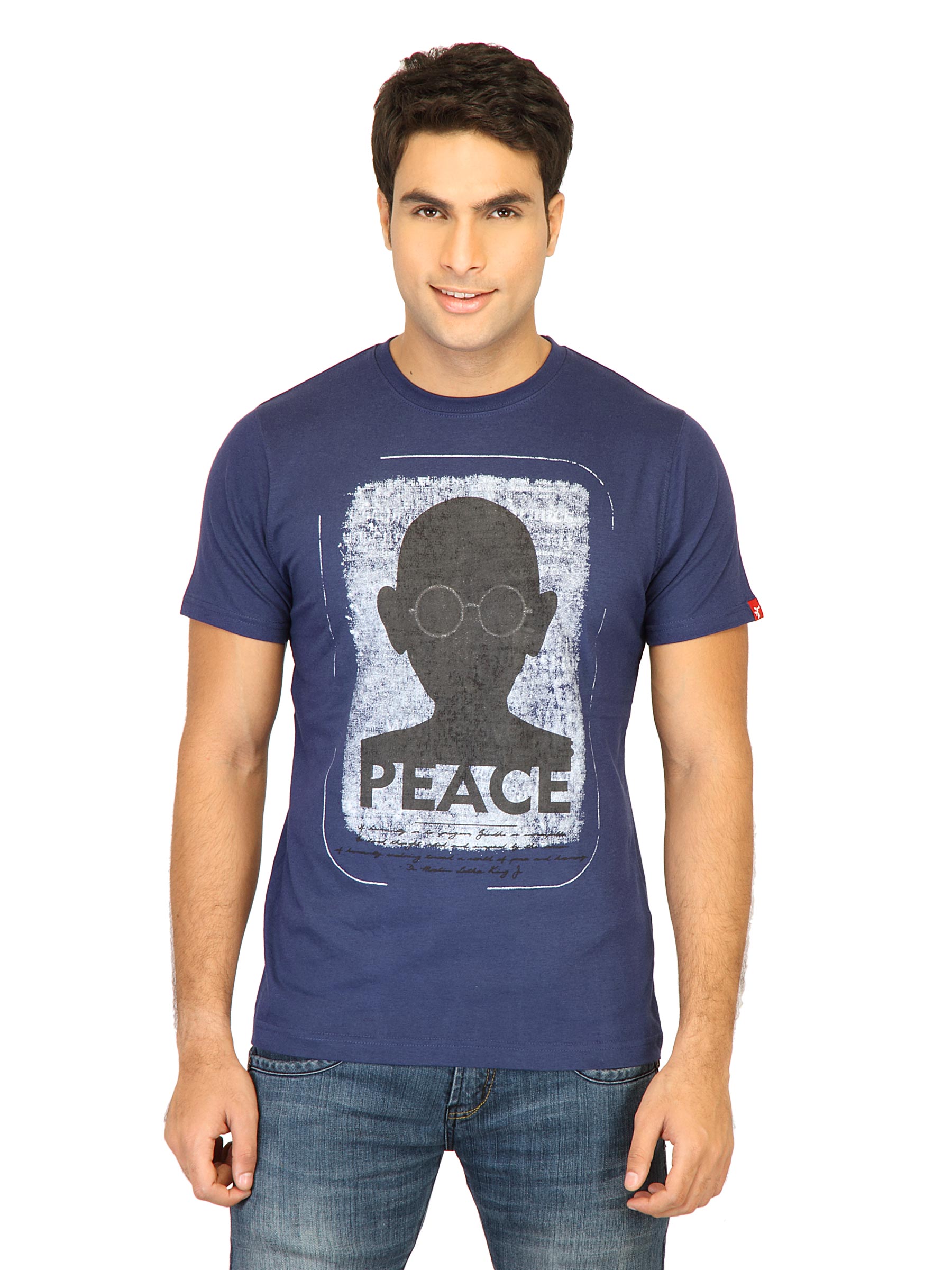 Probase Men Printed Navy Blue Tshirts