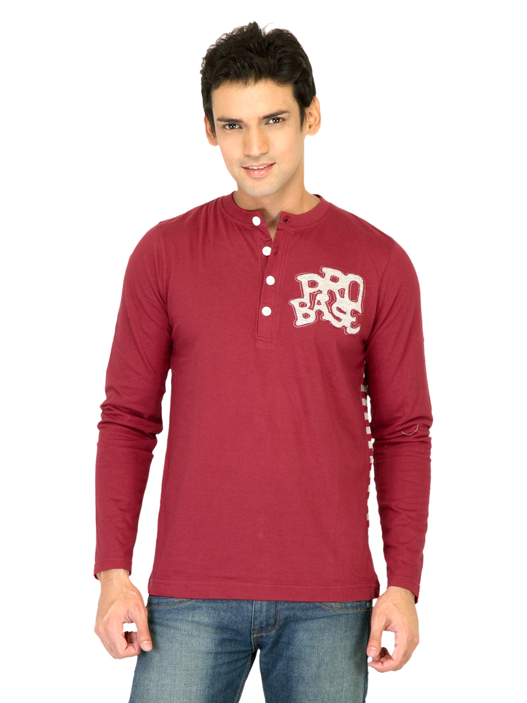 Probase Men Solid Maroon Tshirts