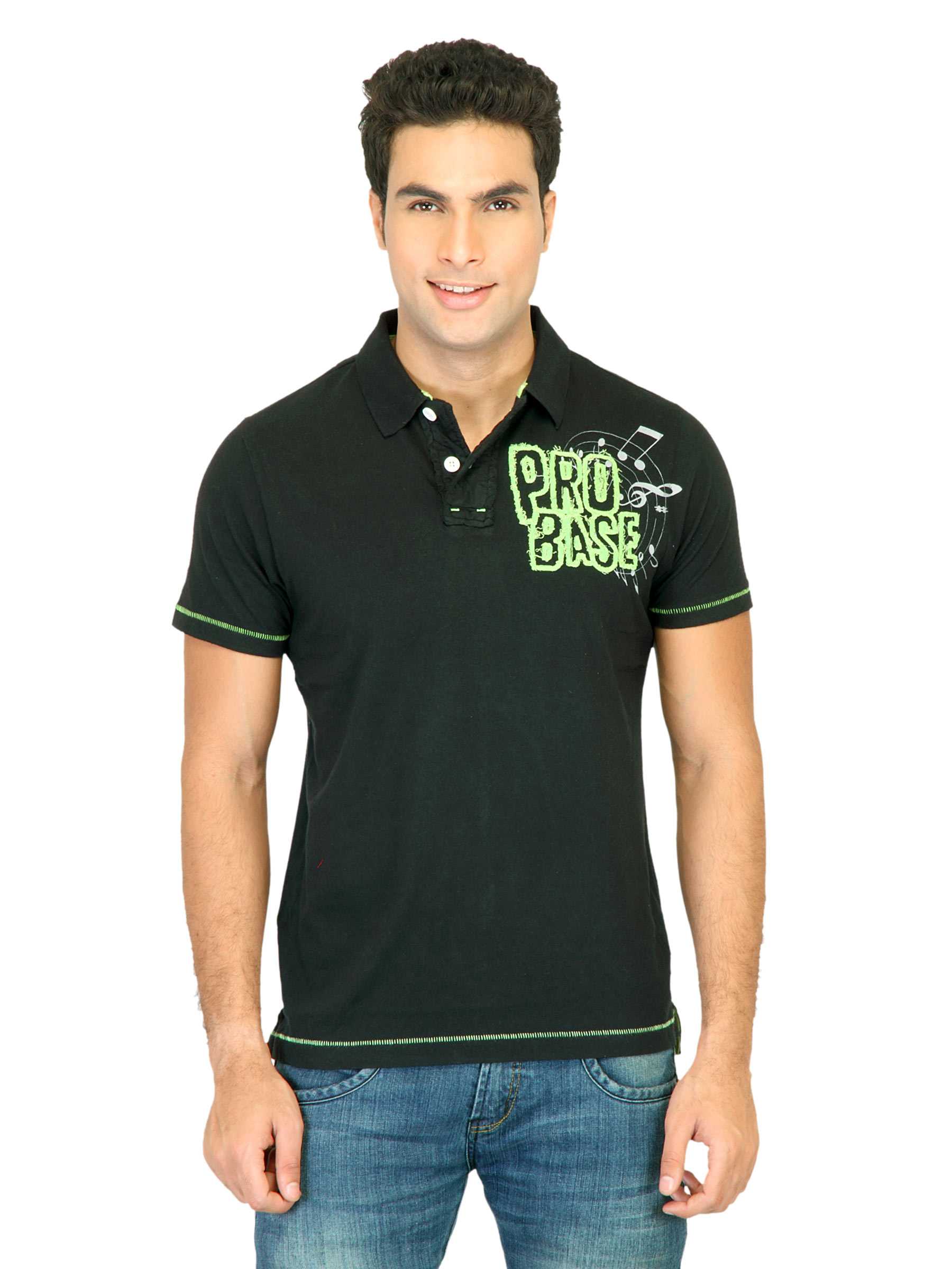 Probase Men Solid Black  Polo T-shirts