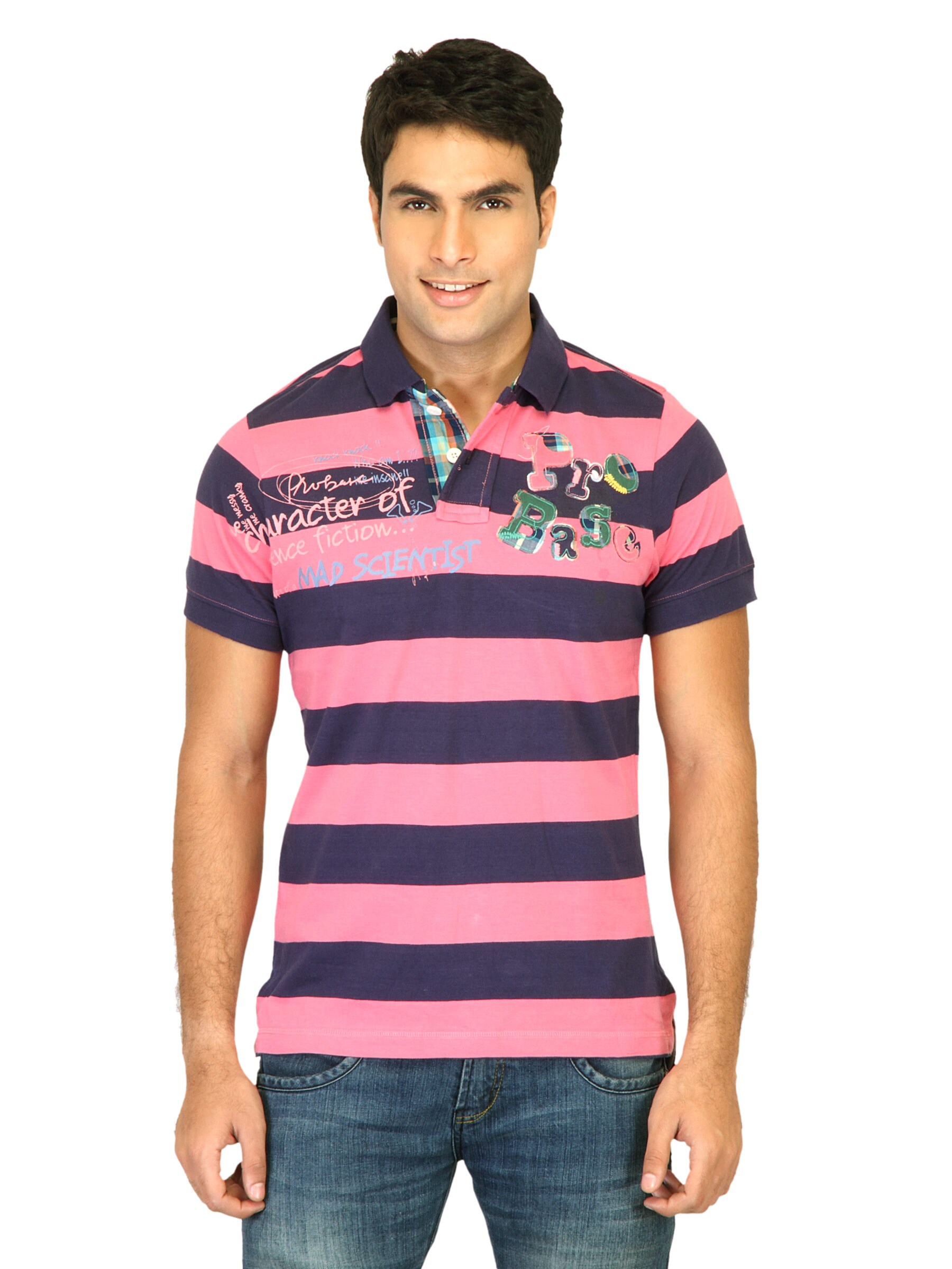 Probase Men Stripes Pink Polo T-shirts