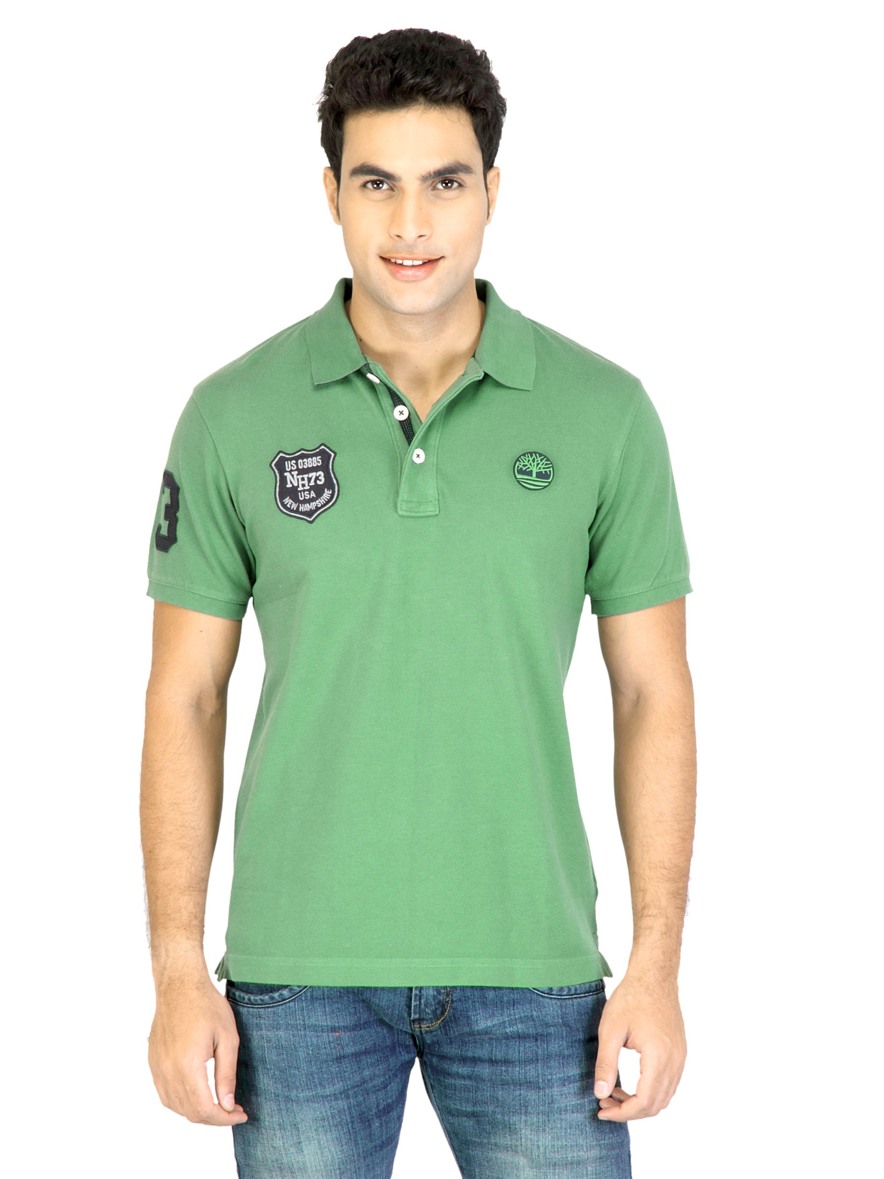 Timberland Men Solid Green  Plo T-Shirts