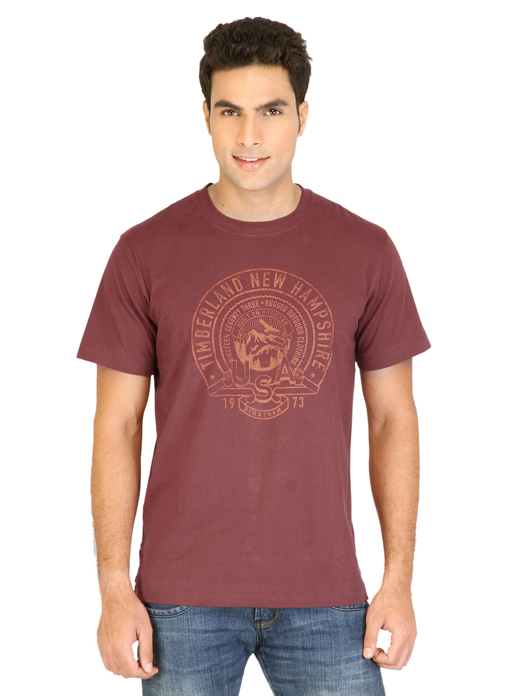 Timberland Men Printed Maroon Tshirts